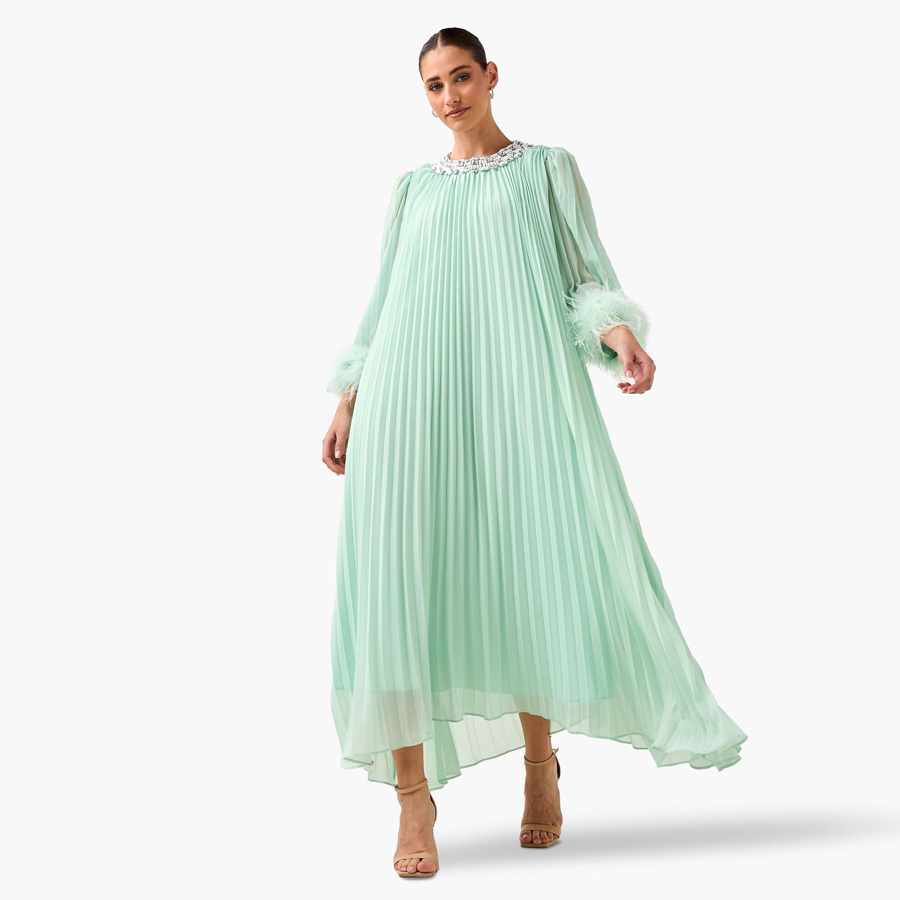 Embellished Women Dress with Fur Accent Cotton-women-clothing-dresses-image-5