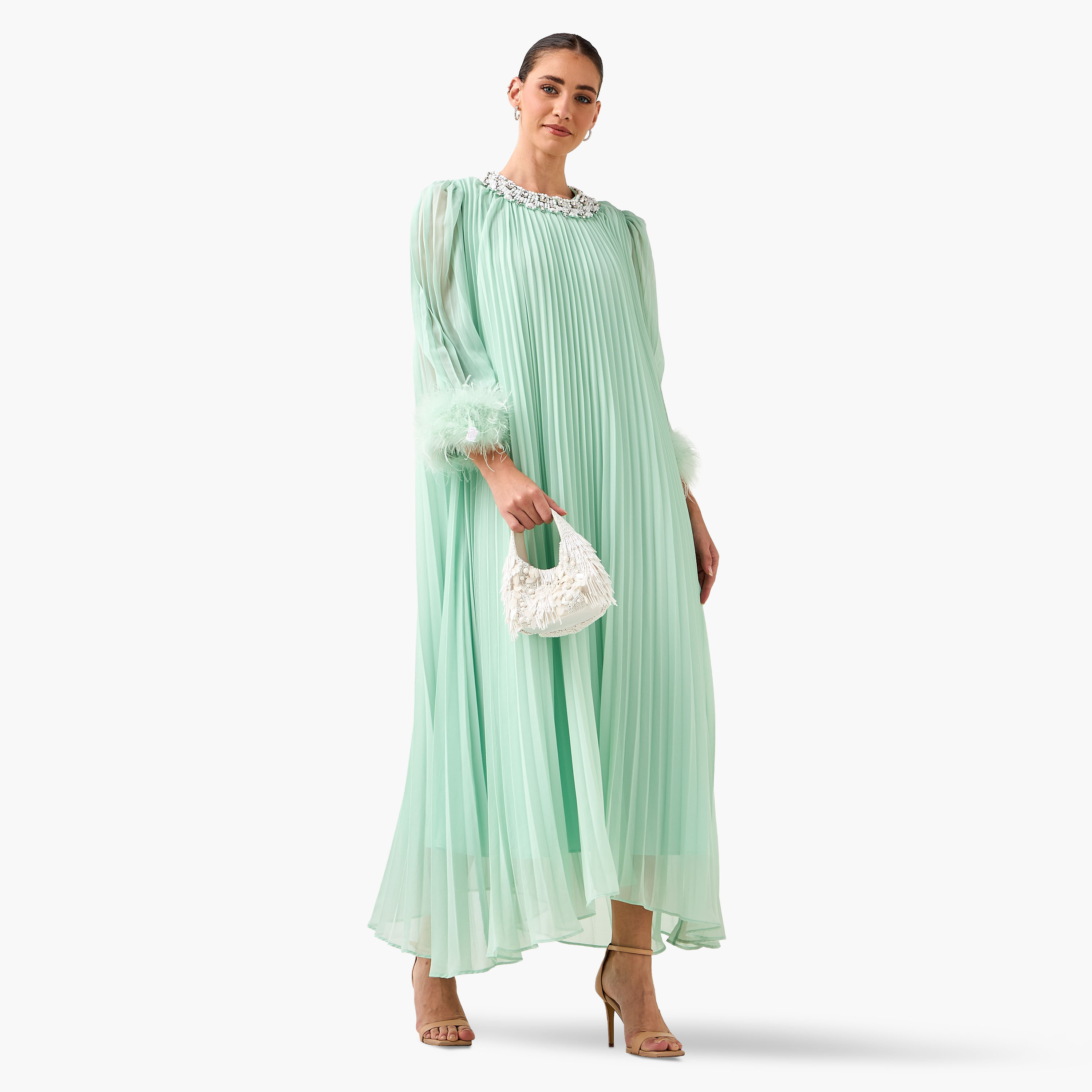 Embellished Women Dress with Fur Accent Cotton-women-clothing-dresses-image-6