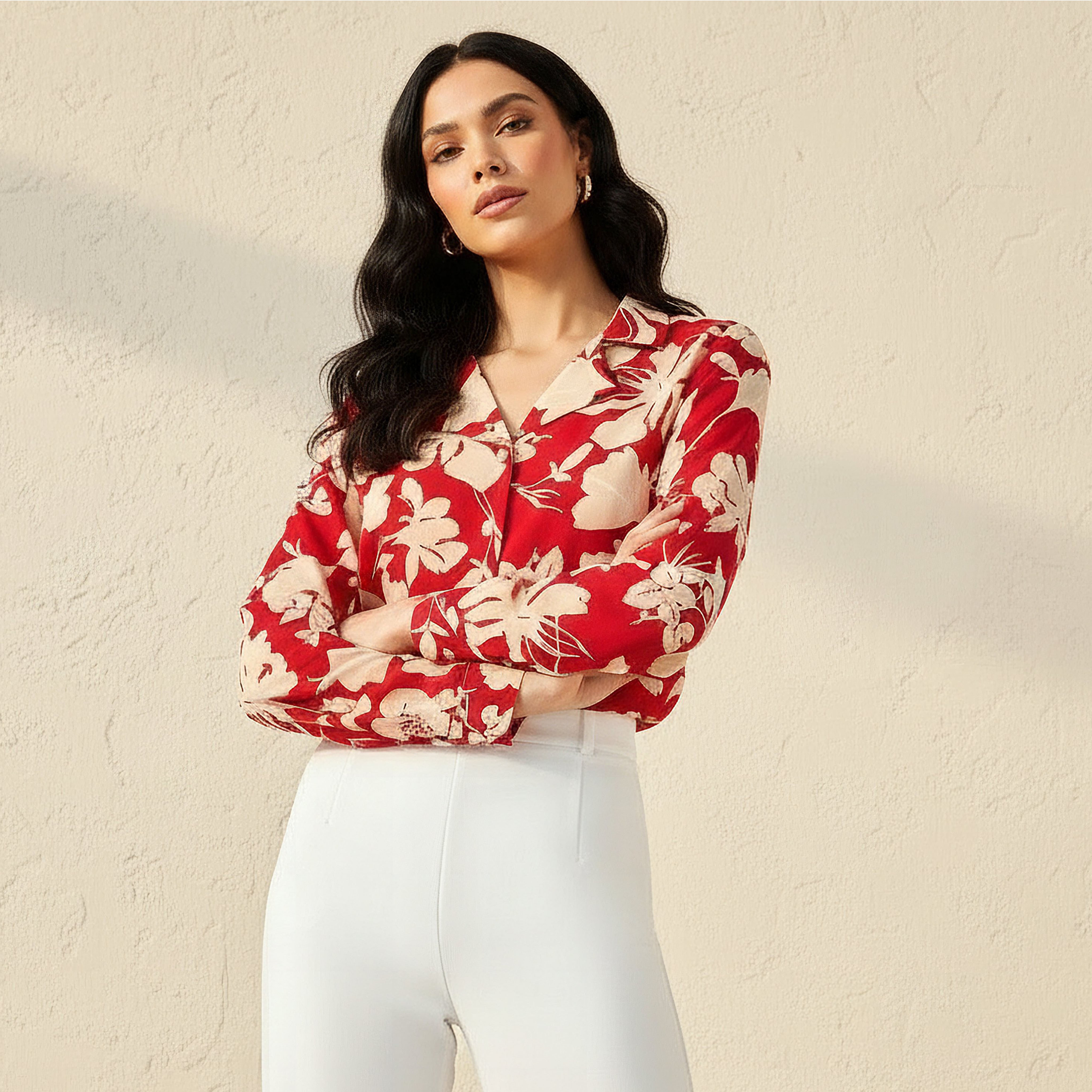 Floral Print Shirt with Notch Collar-women-clothing-shirtsandblouses-shirts-image-1