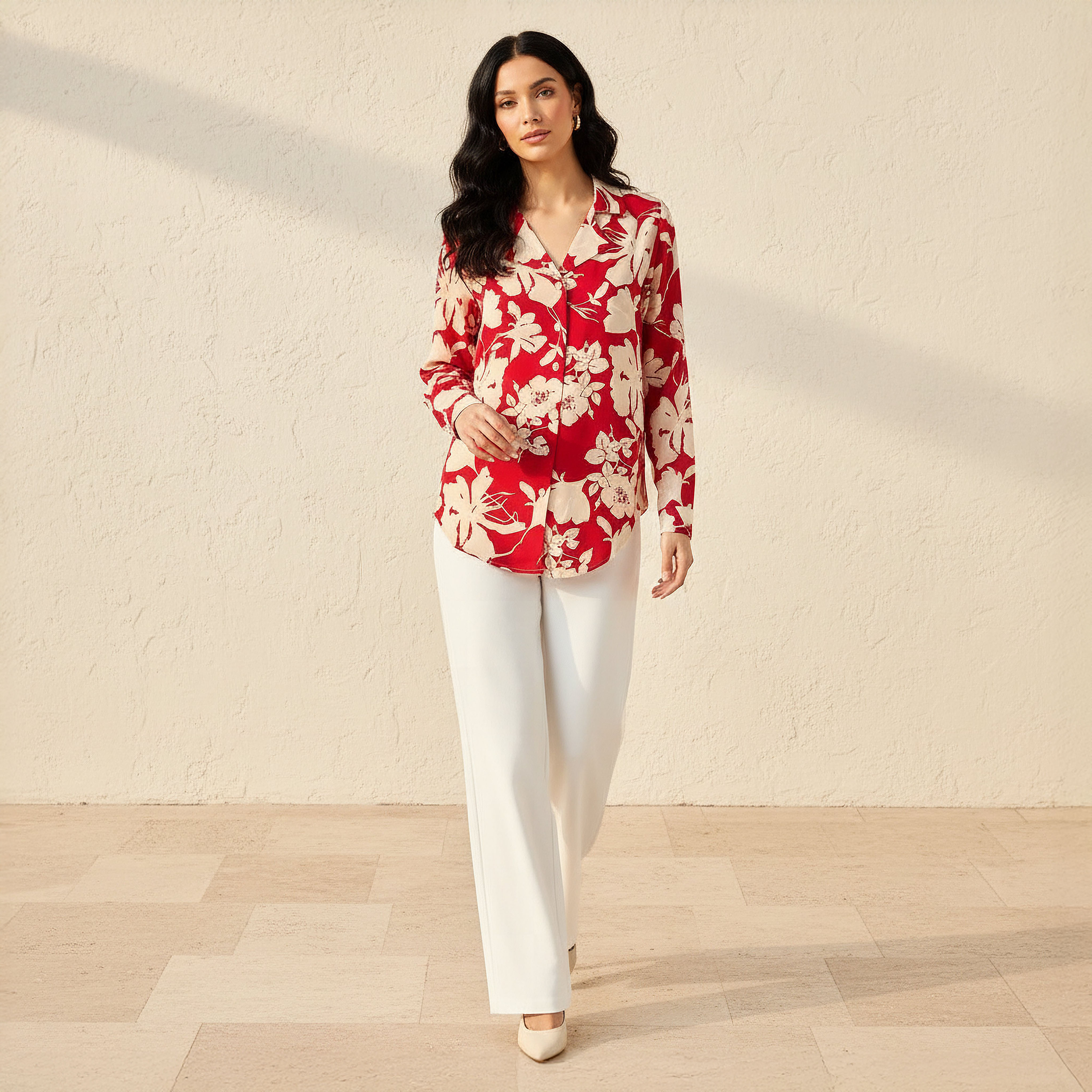 Floral Print Shirt with Notch Collar-women-clothing-shirtsandblouses-shirts-image-2