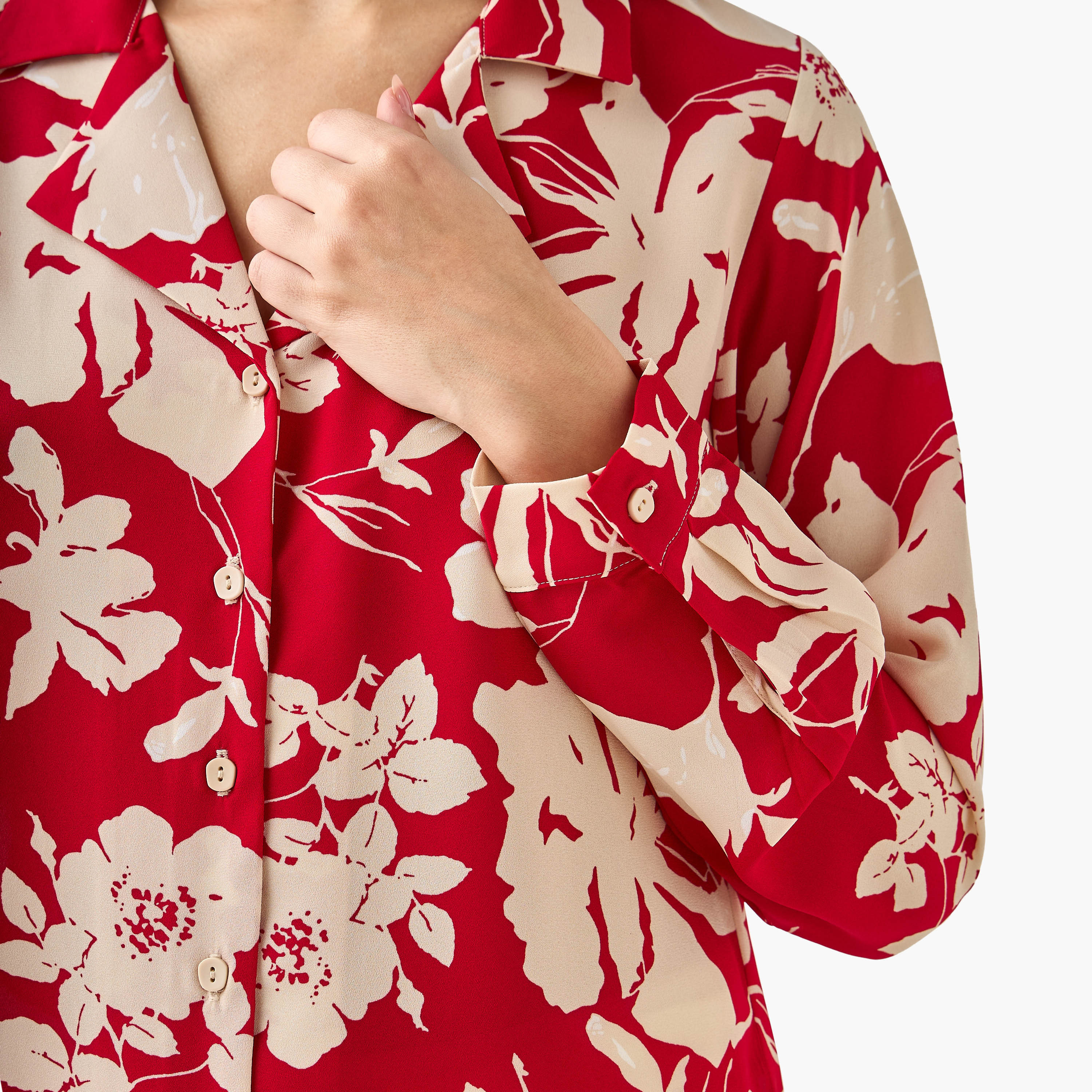Floral Print Shirt with Notch Collar-women-clothing-shirtsandblouses-shirts-image-6
