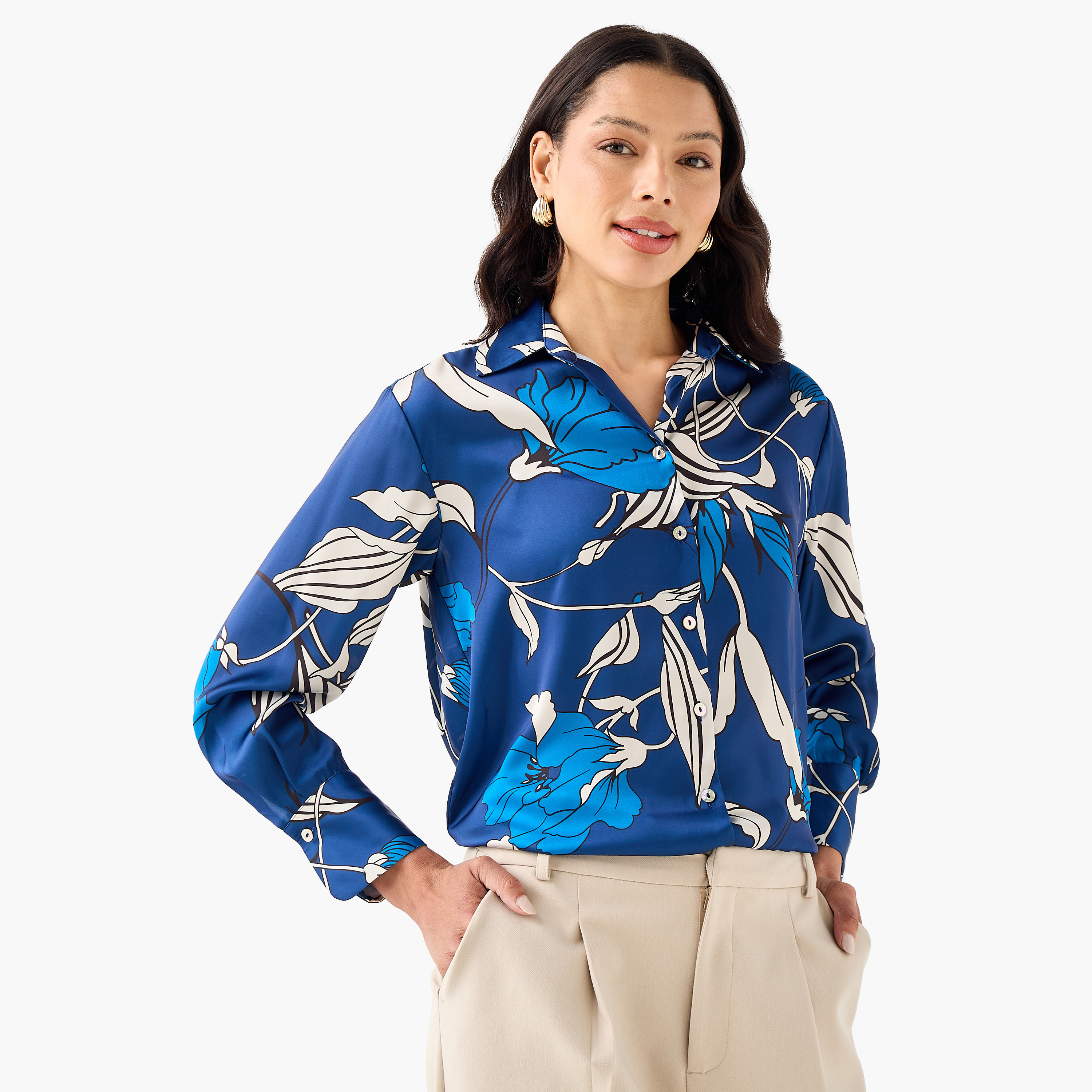 Regular Fit Polyester Shirt with Long Sleeves-women-clothing-shirtsandblouses-shirts-image-3