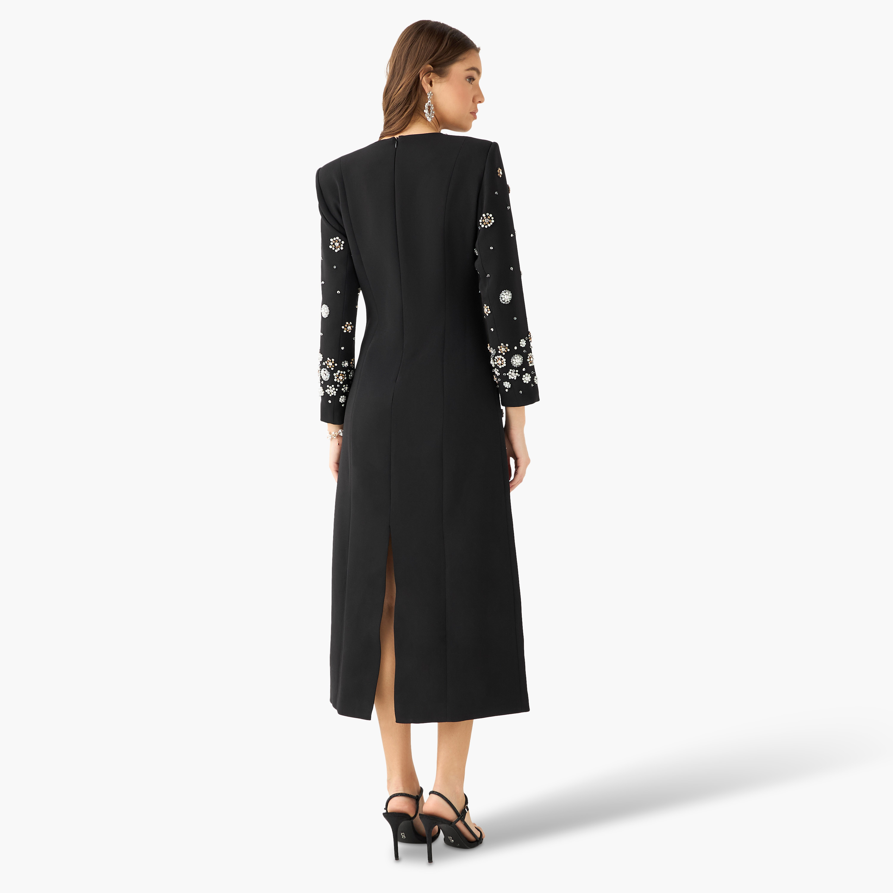 Floral Embellished Party Maxi Dress with Studded Neckline-women-clothing-dresses-image-4