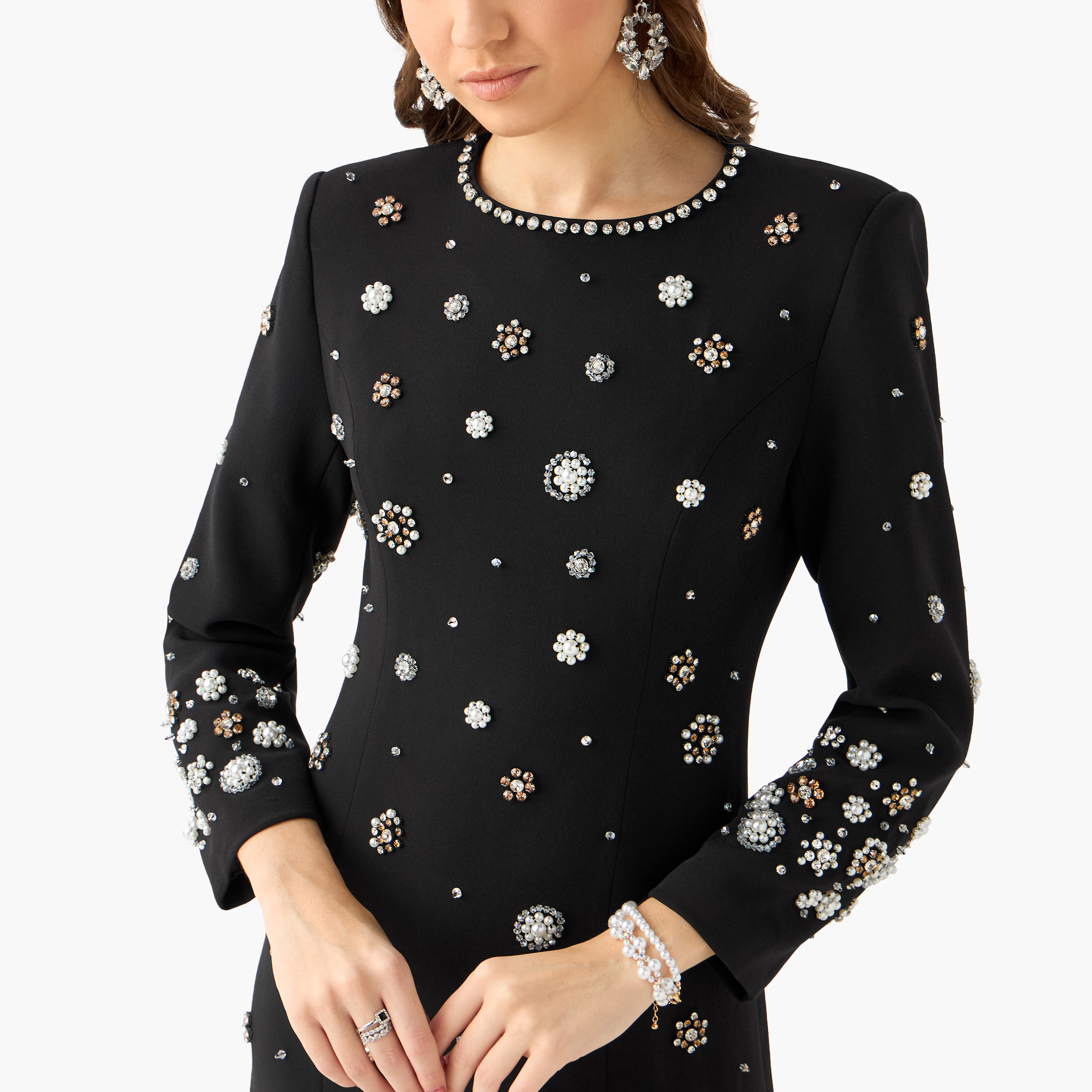 Floral Embellished Party Maxi Dress with Studded Neckline-women-clothing-dresses-image-5