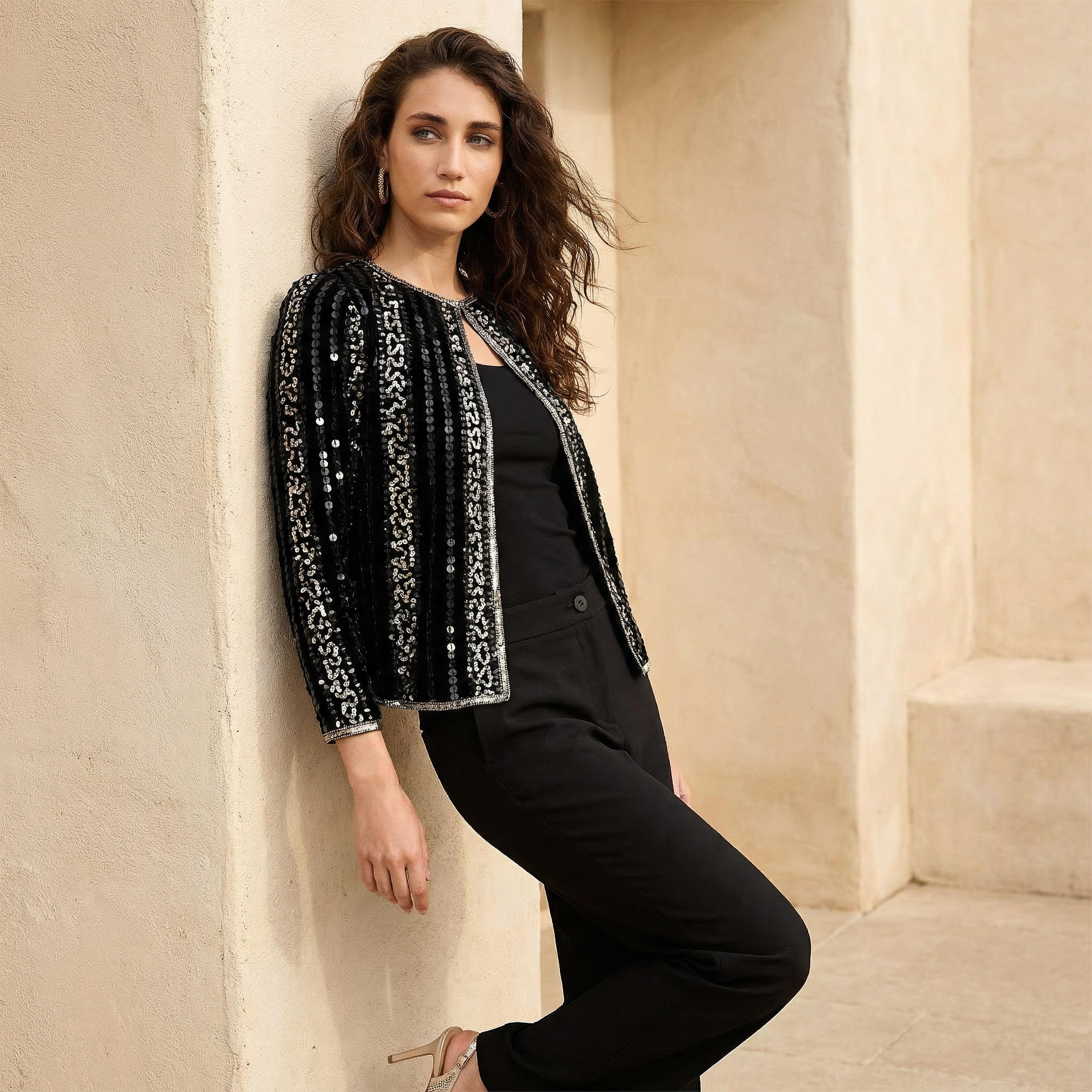 Open Front Jacket with Sequin Embellishments-women-winterwear-coatsandjackets-jackets-image-3