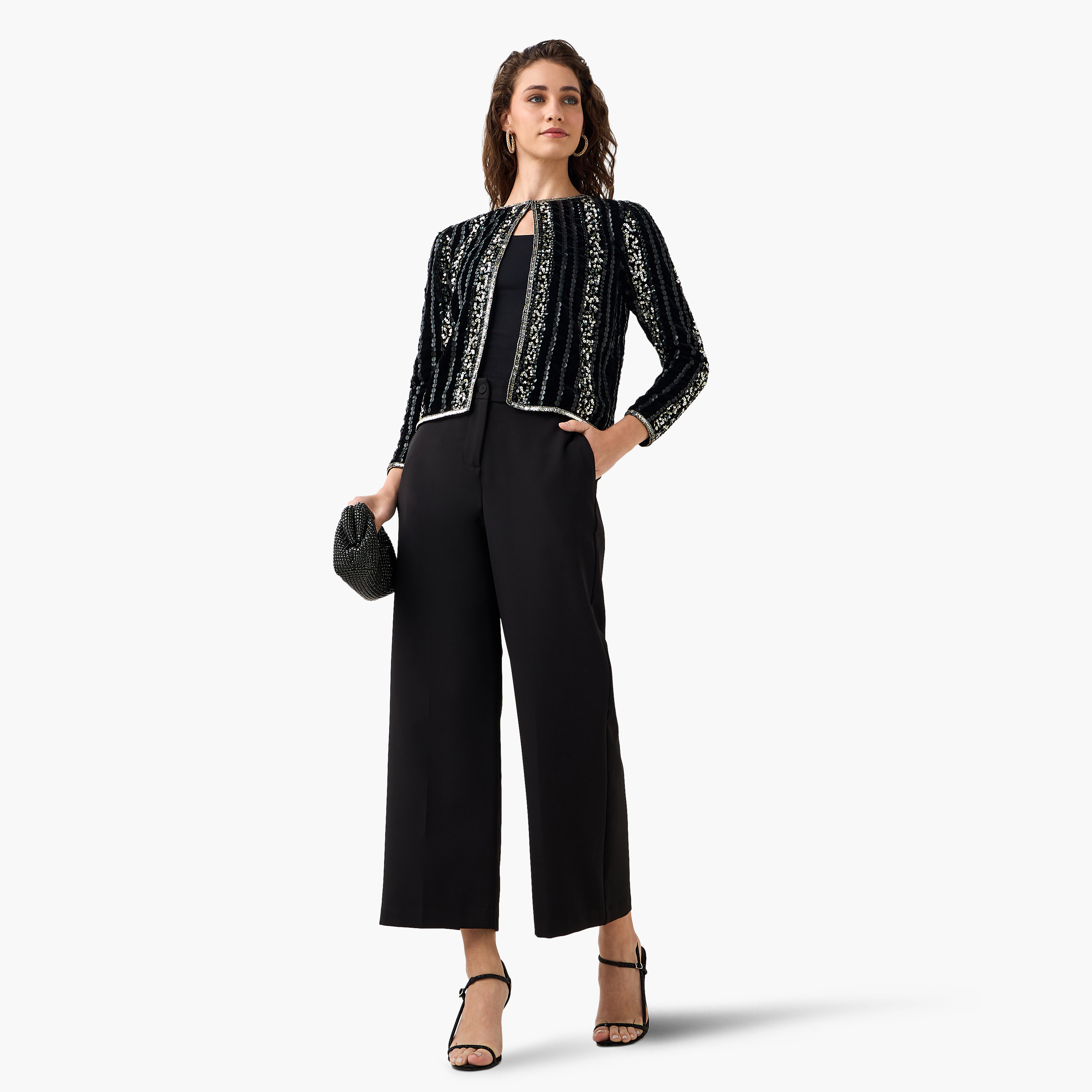 Open Front Jacket with Sequin Embellishments-women-winterwear-coatsandjackets-jackets-image-5