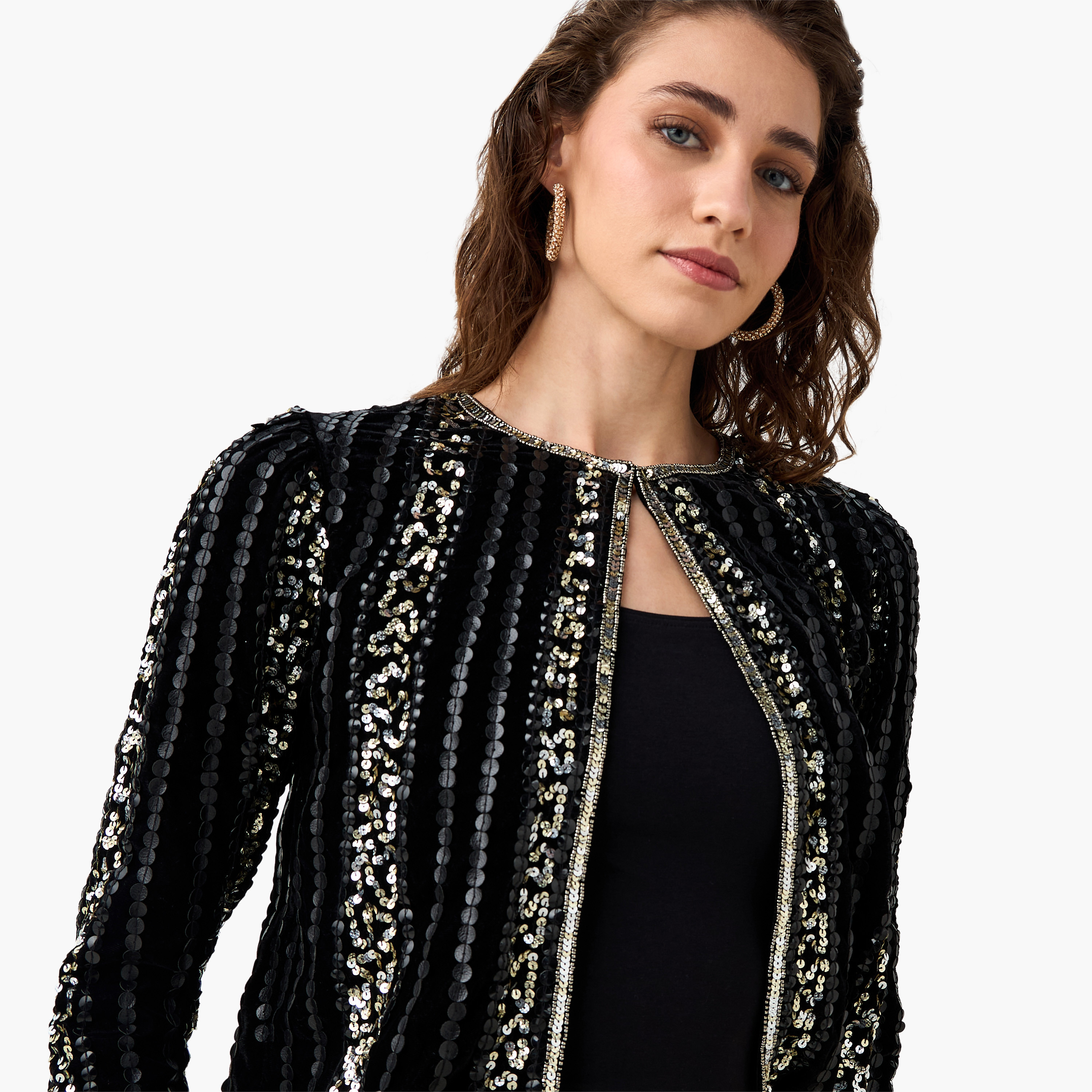 Open Front Jacket with Sequin Embellishments-women-winterwear-coatsandjackets-jackets-image-7