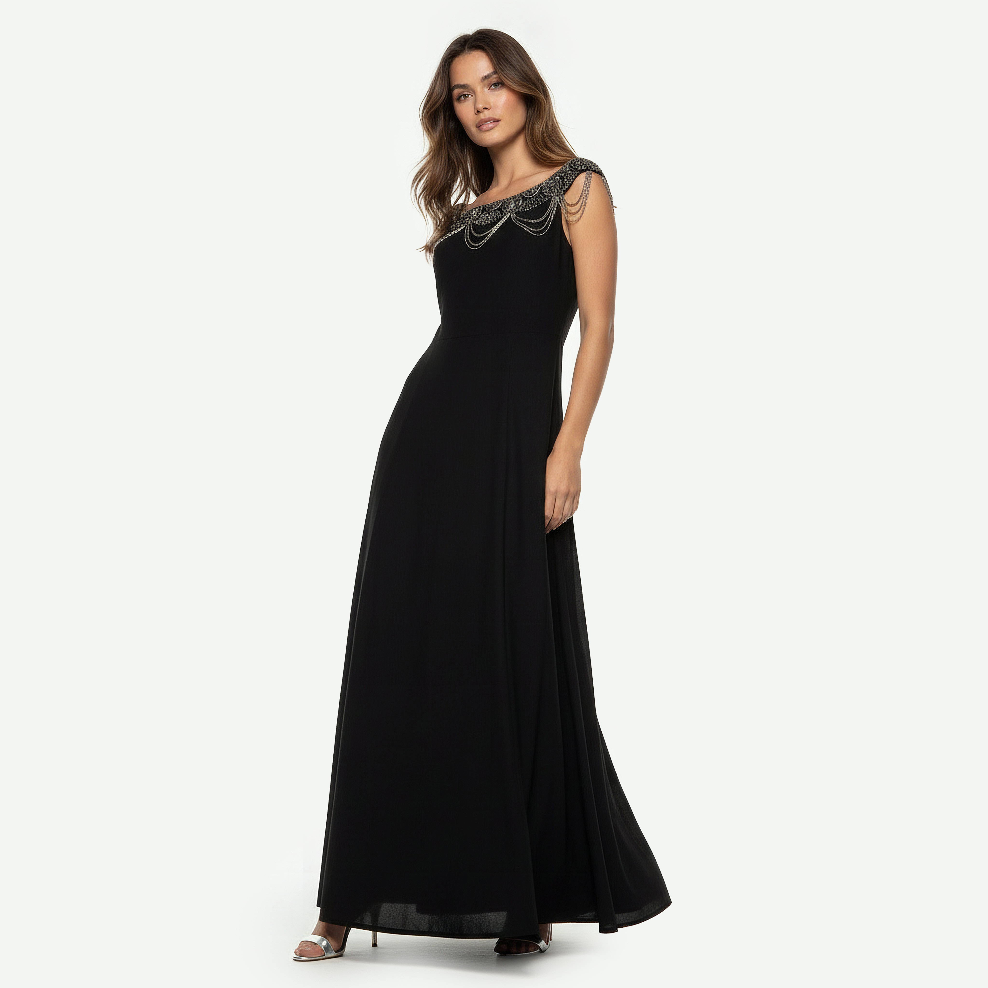 Bead Embellished Party Maxi Dress with Necklace Drape Design-women-clothing-dresses-image-3