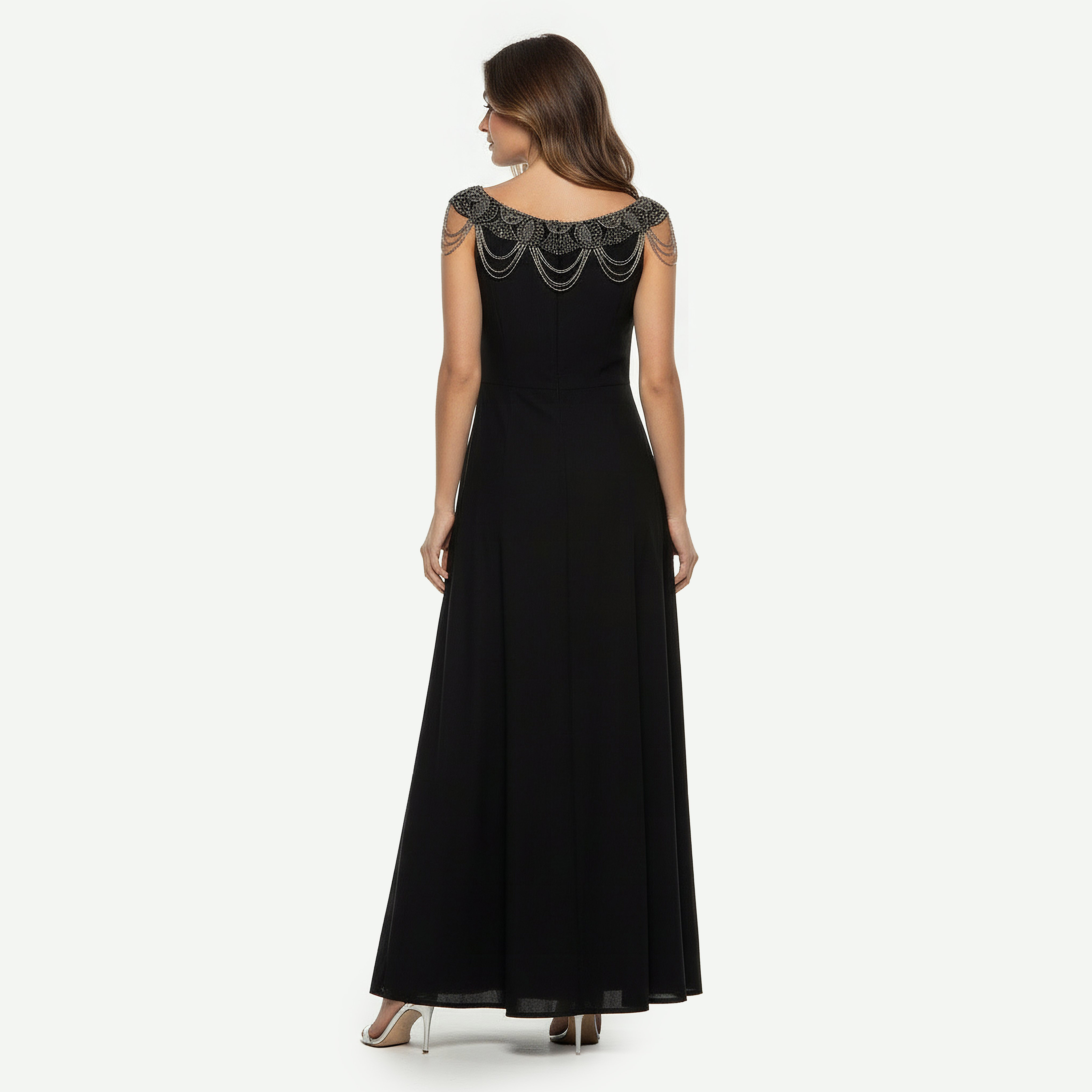 Bead Embellished Party Maxi Dress with Necklace Drape Design-women-clothing-dresses-image-4