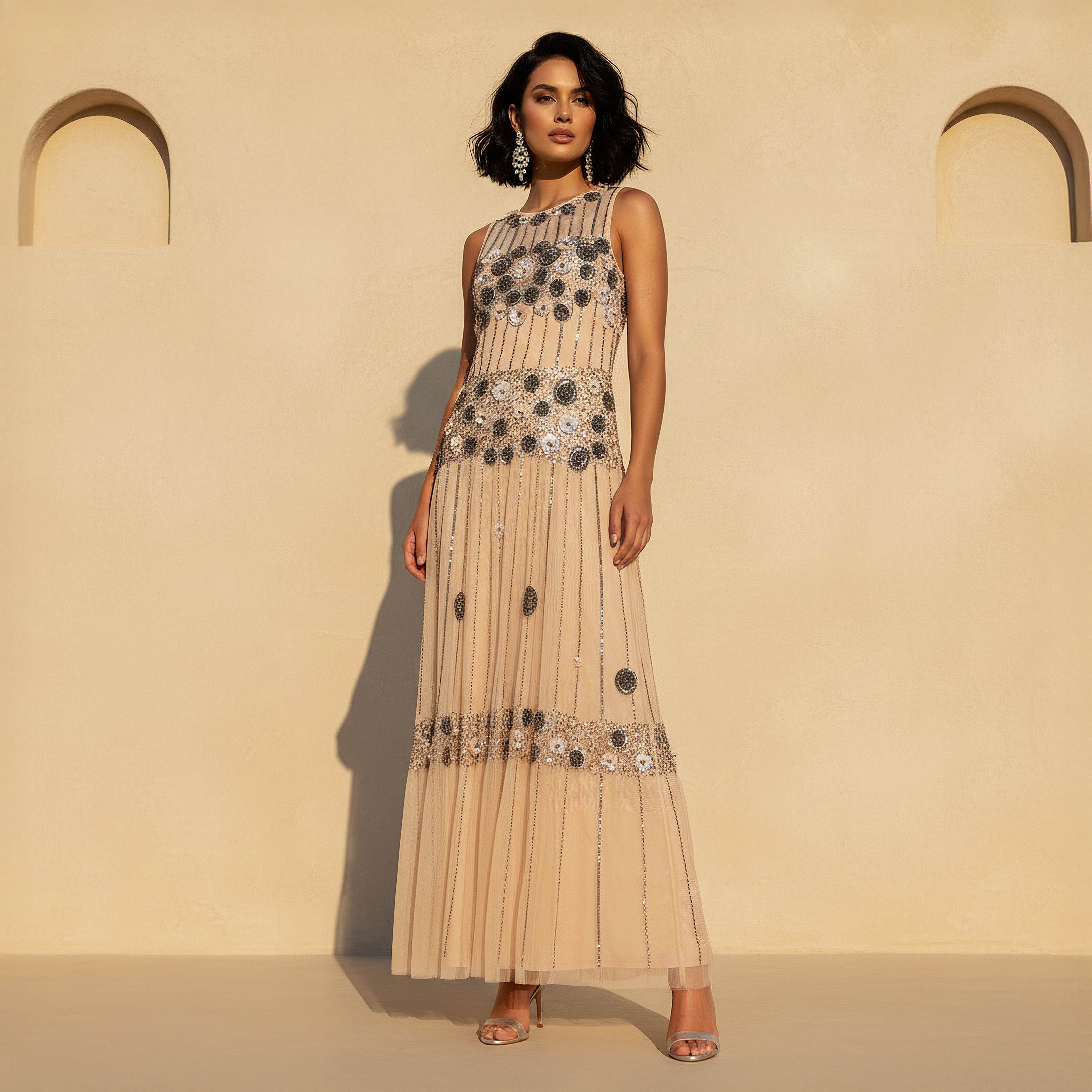 Embellished Party Maxi Dress with Sleeveless Design-women-clothing-dresses-image-1