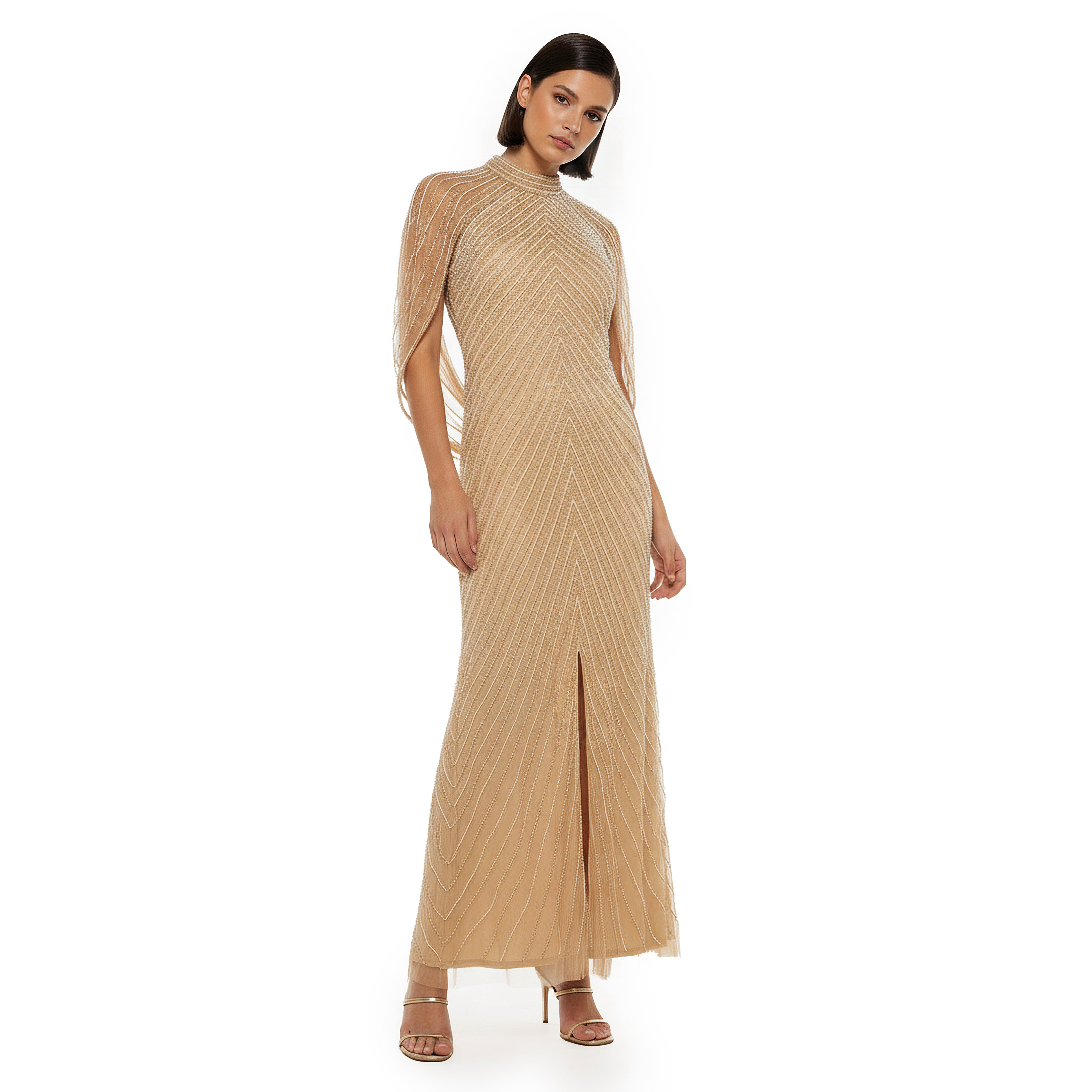 Beaded Embellished Bodycon Party Dress with High Neck-women-clothing-dresses-image-3