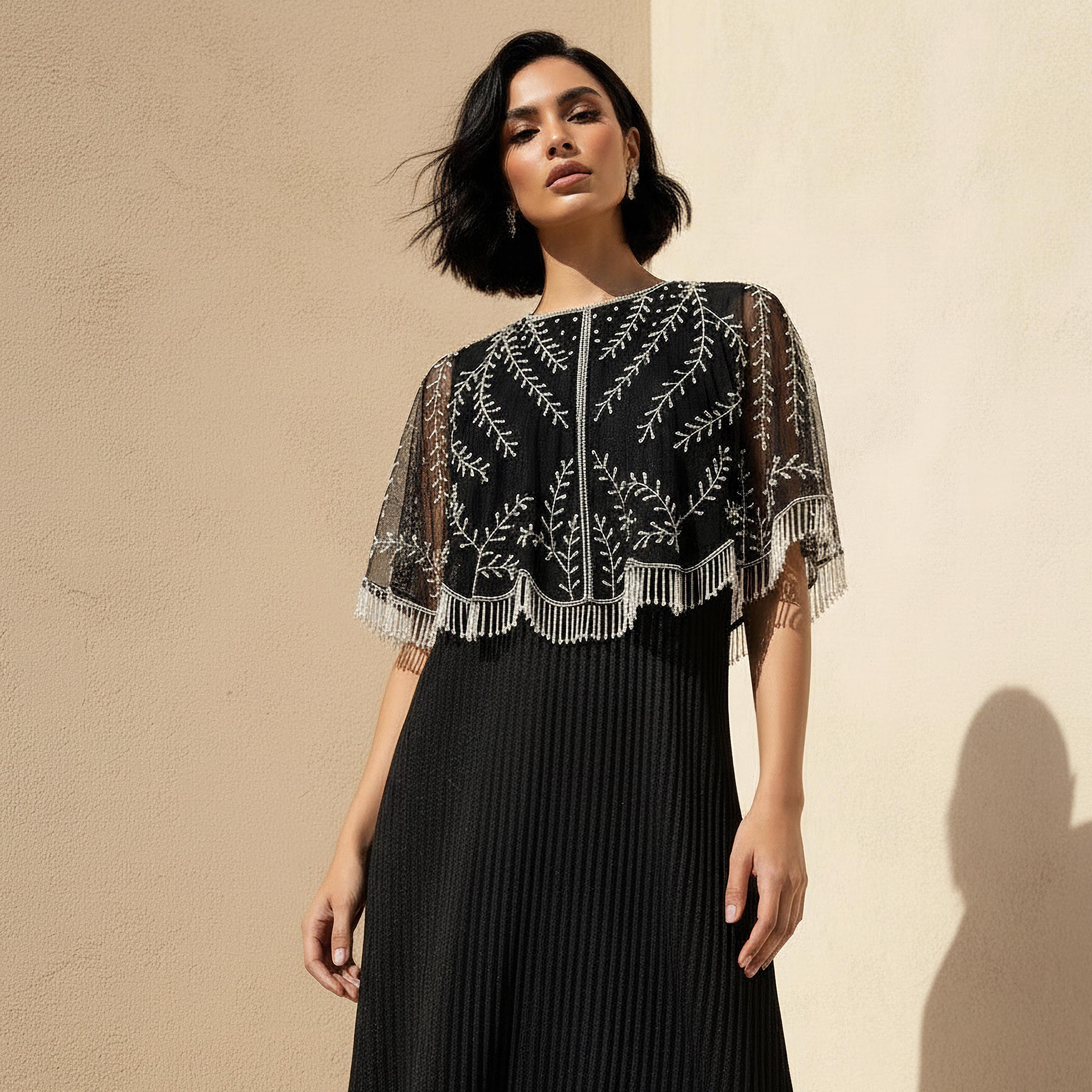 Cropped Vine Embroidered Fringe Cape-women-clothing-shirtsandblouses-blouses-image-1