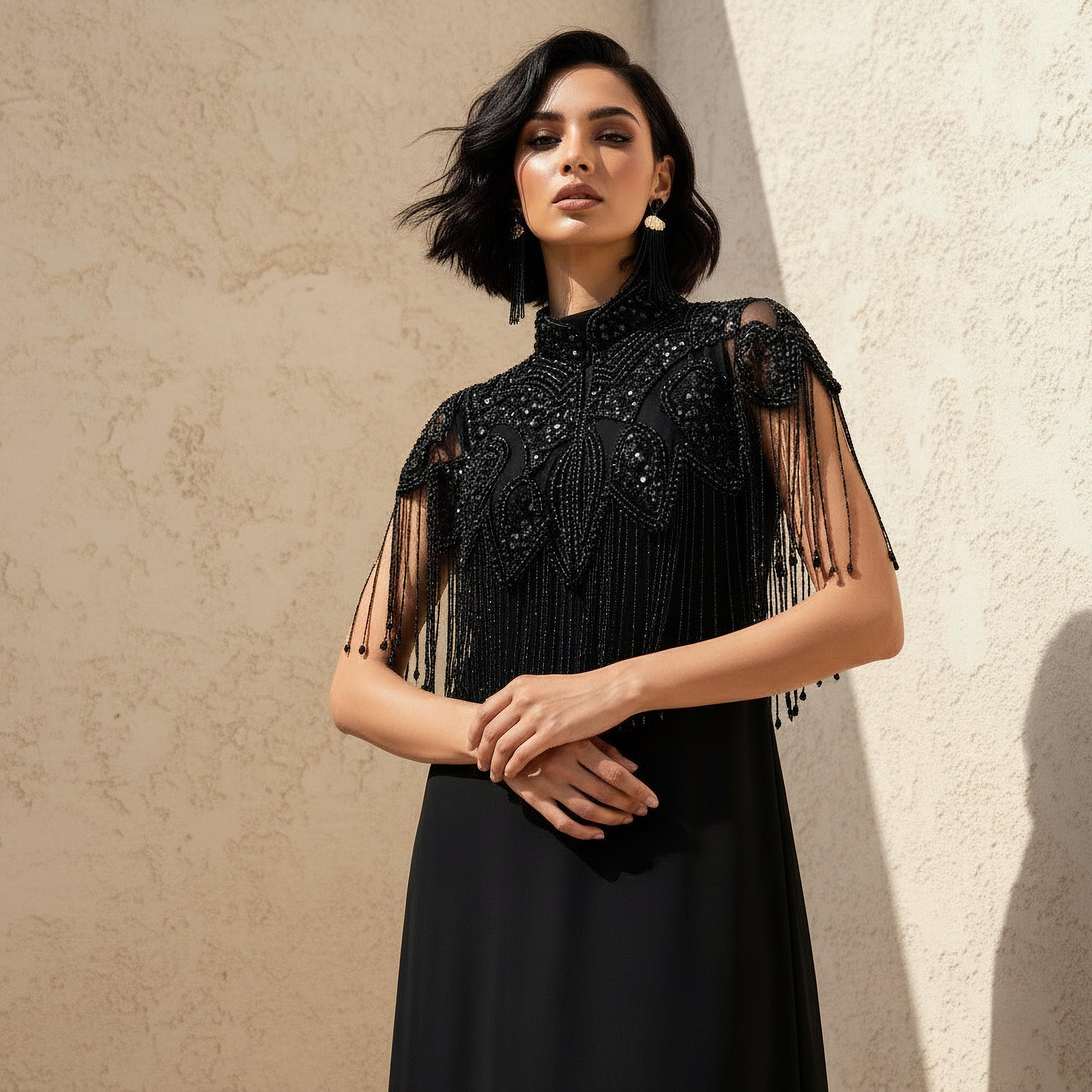 رداء كاب بقصة عادية وزينة خرز وشراشيب-women-clothing-shirtsandblouses-blouses-image-1