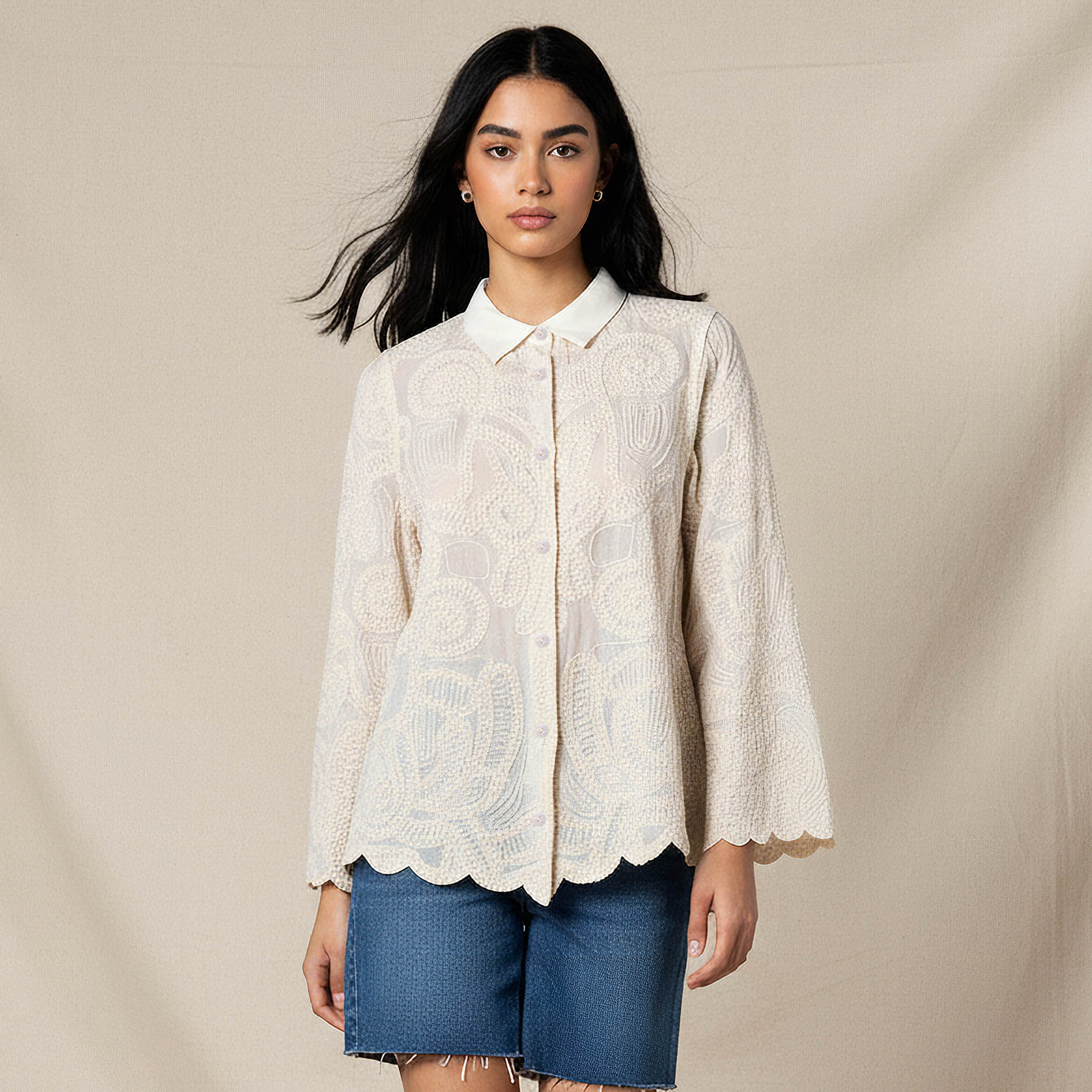 Crochet Shirt with Scalloped Hem-women-clothing-shirtsandblouses-shirts-image-2