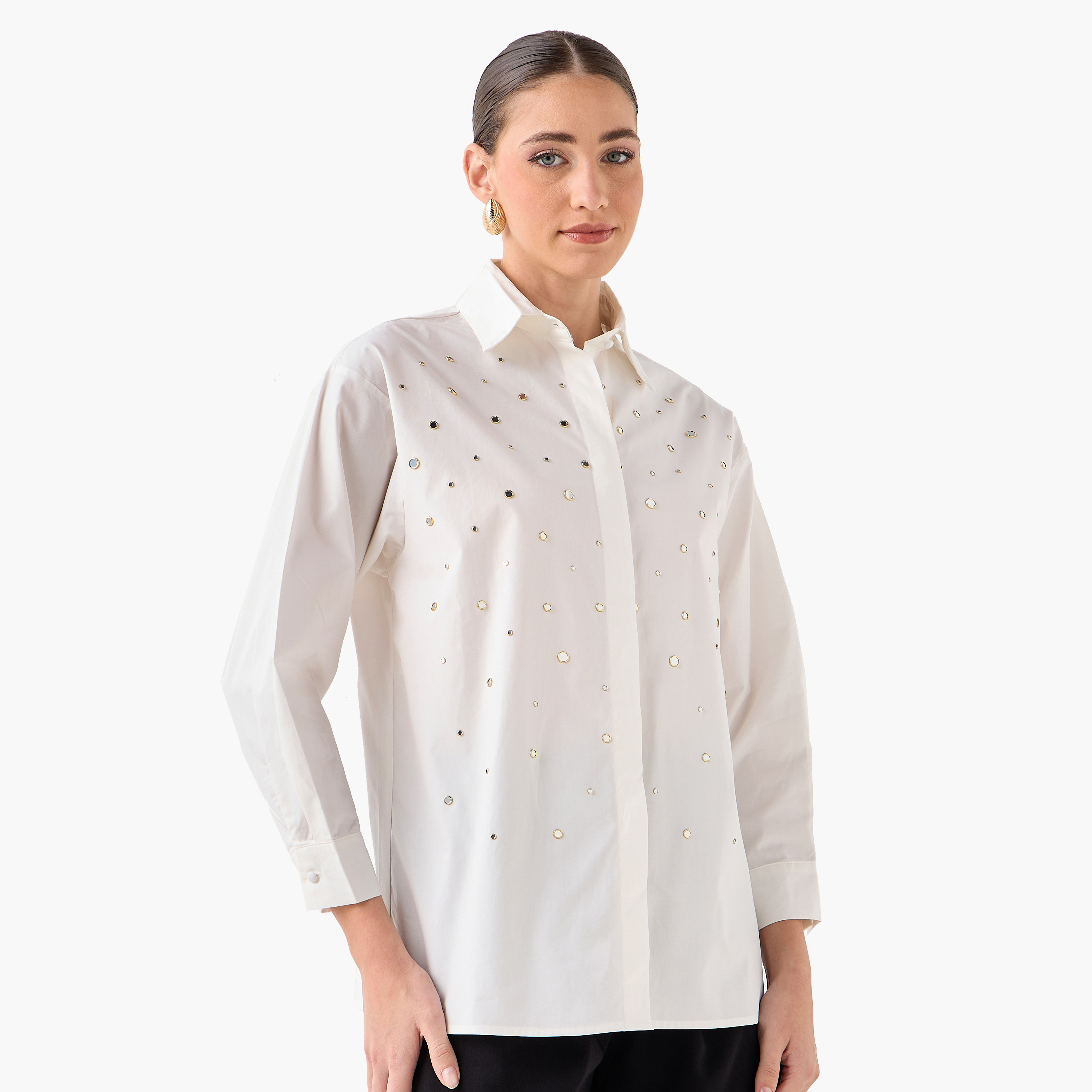 Relaxed Fit Cotton Shirt with Embellishments-women-clothing-shirtsandblouses-shirts-image-4