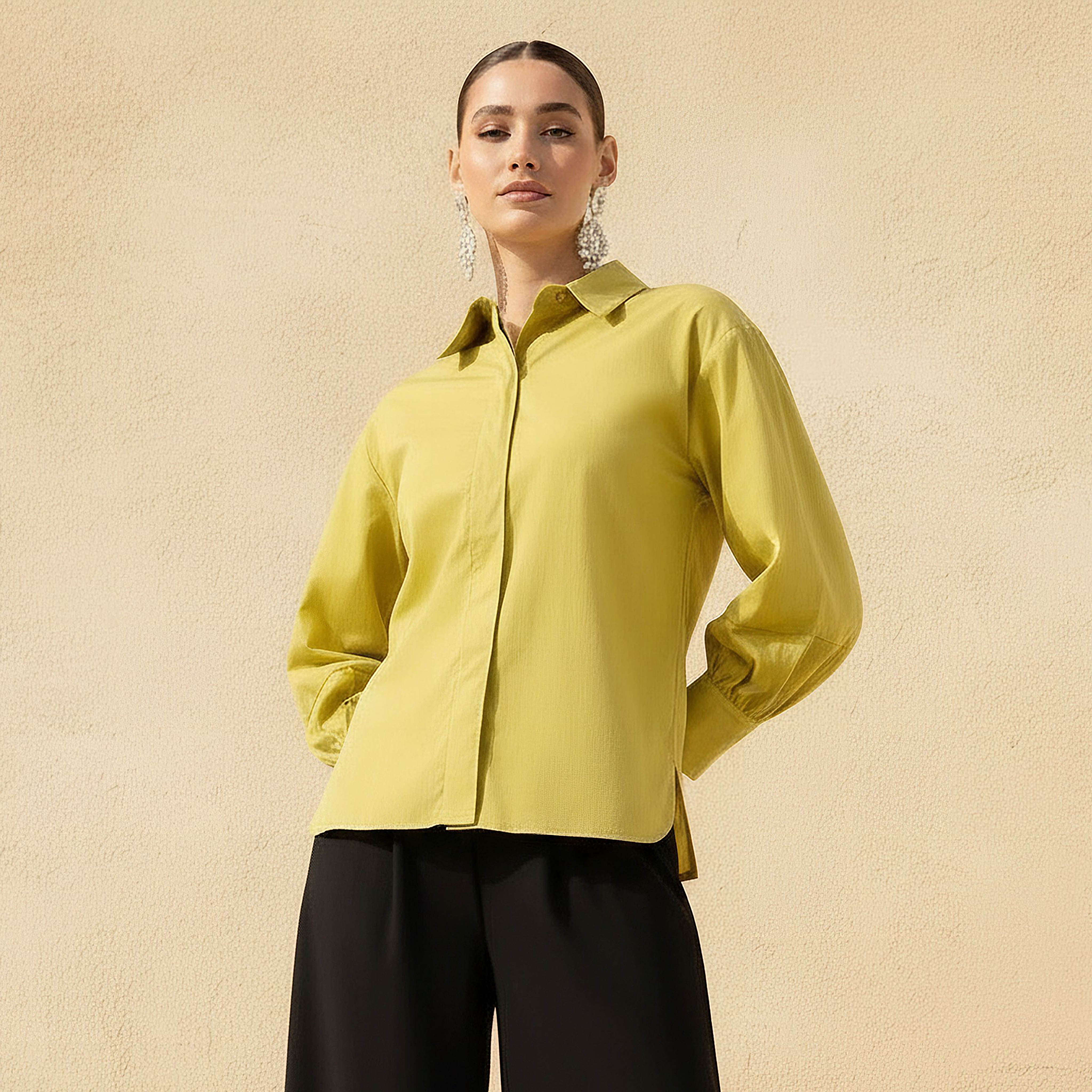 Relaxed Fit Shirt with Concealed Placket-women-clothing-shirtsandblouses-shirts-image-1