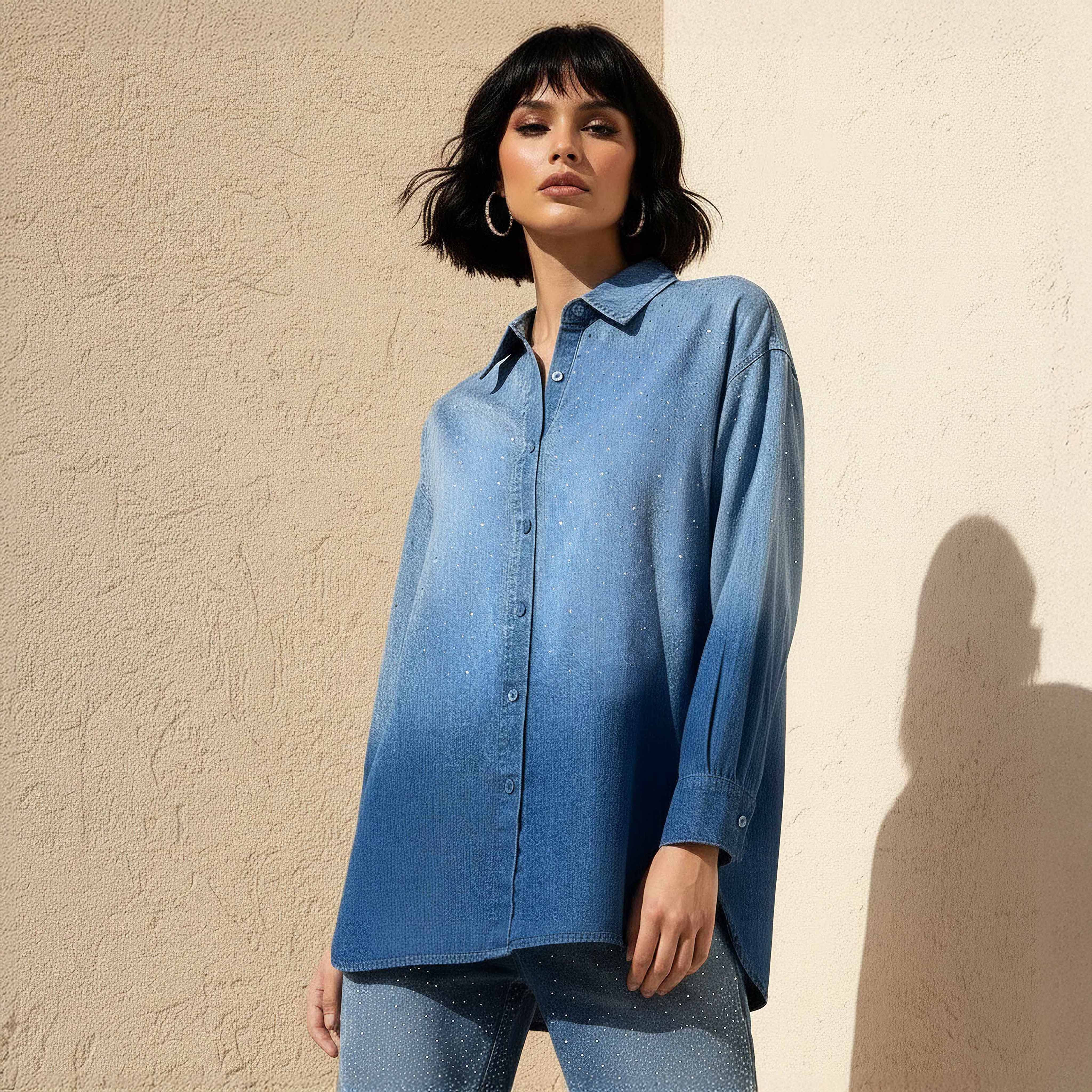 Relaxed Fit Cotton Shirt with Embellishment-women-clothing-shirtsandblouses-shirts-image-1