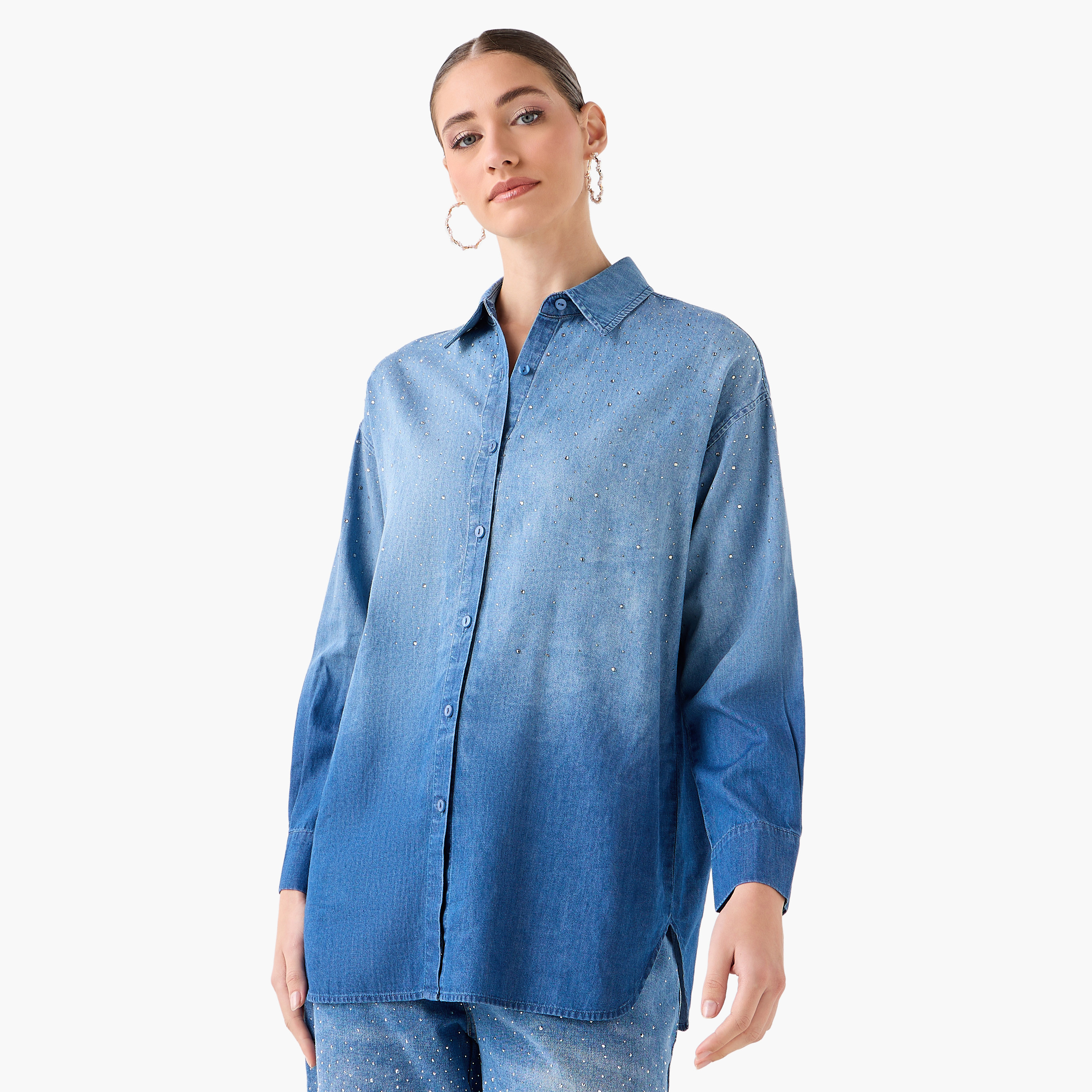 Relaxed Fit Cotton Shirt with Embellishment-women-clothing-shirtsandblouses-shirts-image-4
