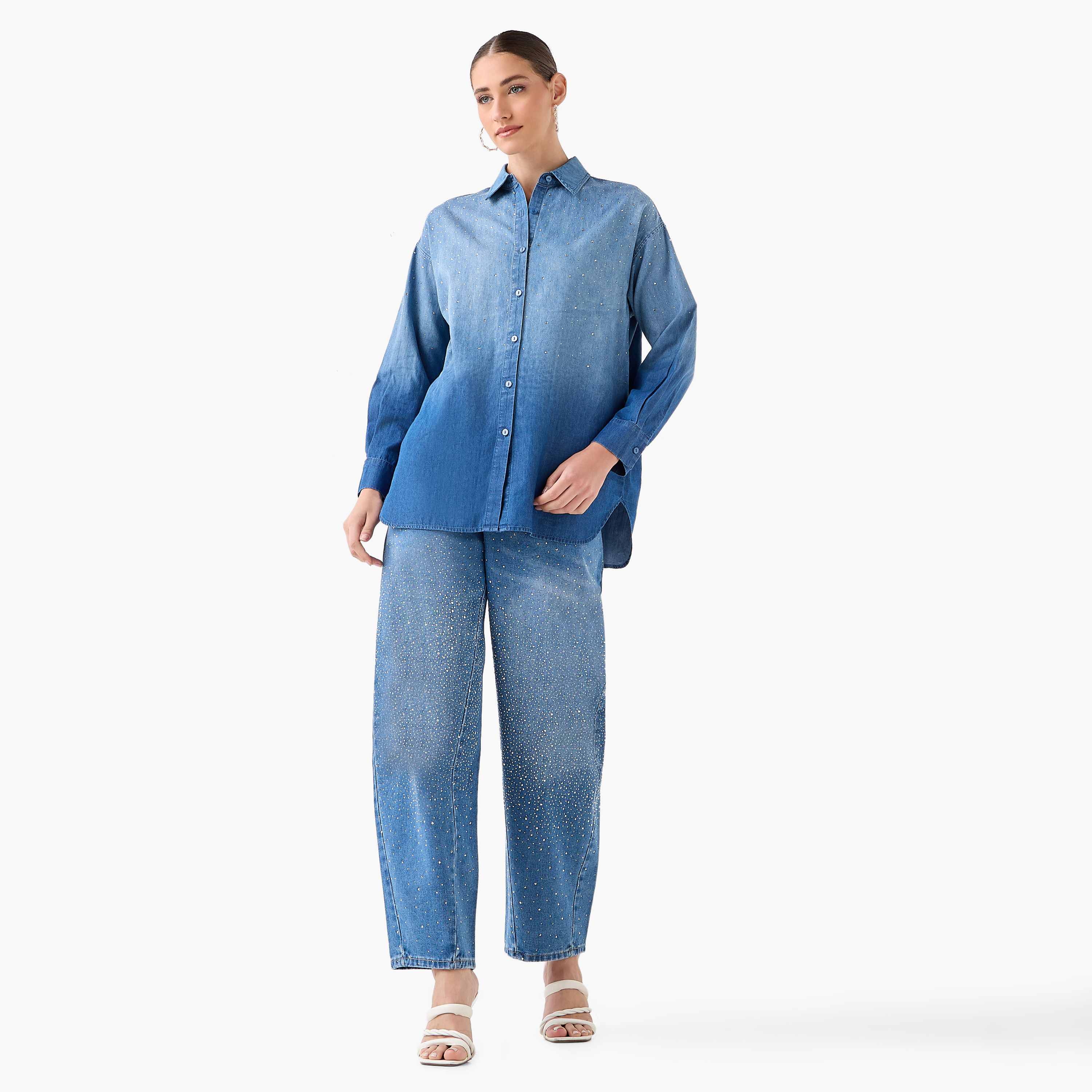 Relaxed Fit Cotton Shirt with Embellishment-women-clothing-shirtsandblouses-shirts-image-5