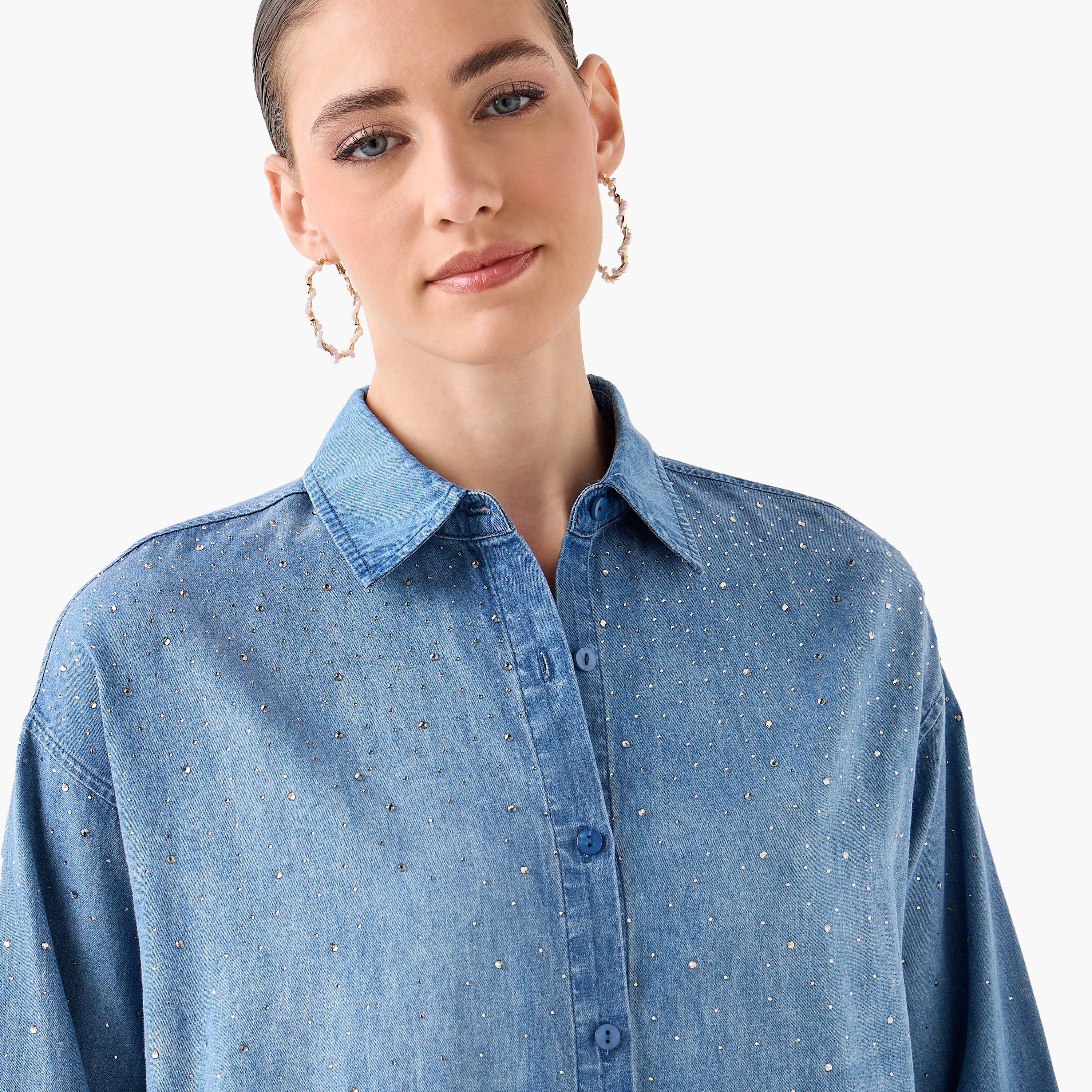Relaxed Fit Cotton Shirt with Embellishment-women-clothing-shirtsandblouses-shirts-image-8