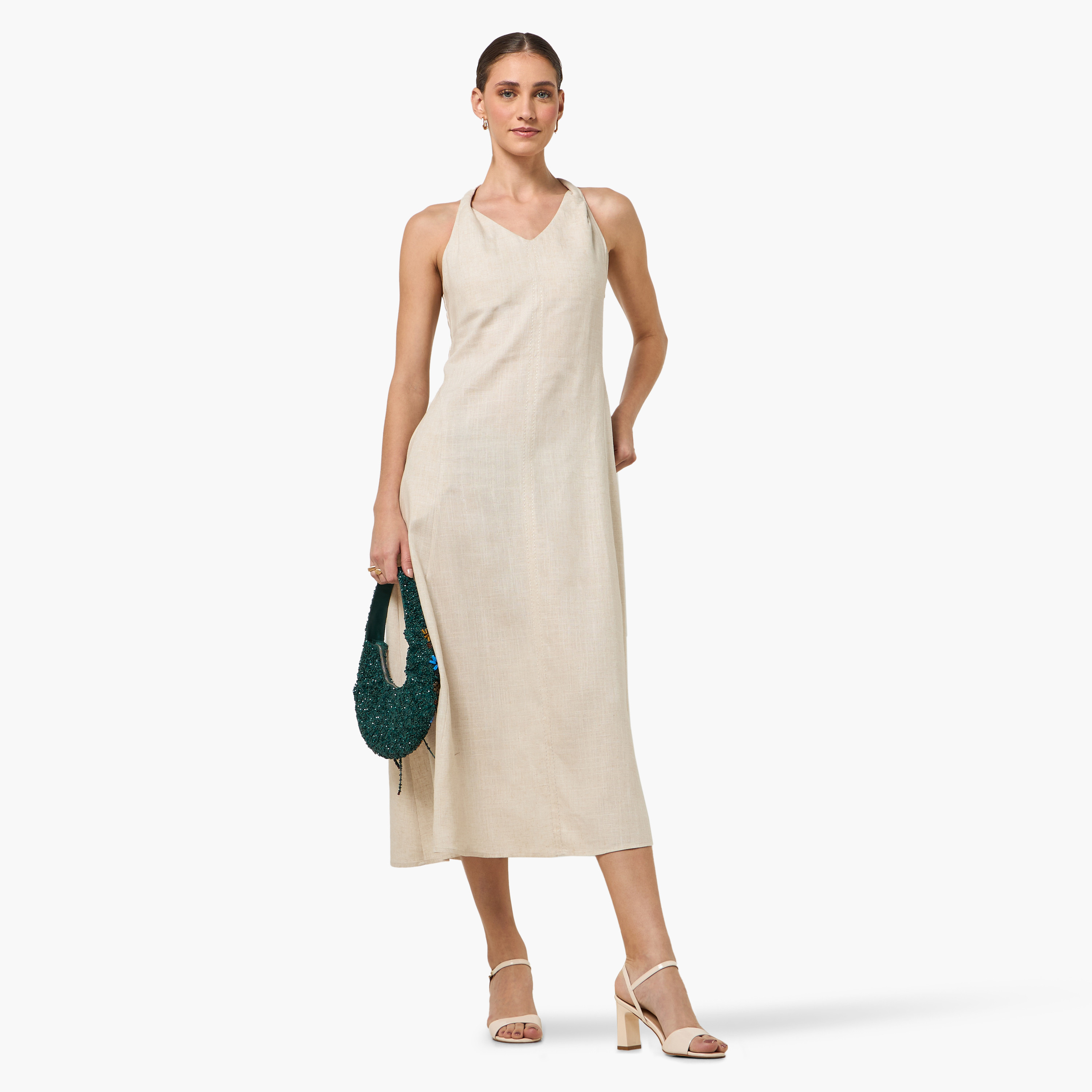 Trapeze Midi Lyocell Blend Dress with Halter Neck-women-clothing-dresses-image-5