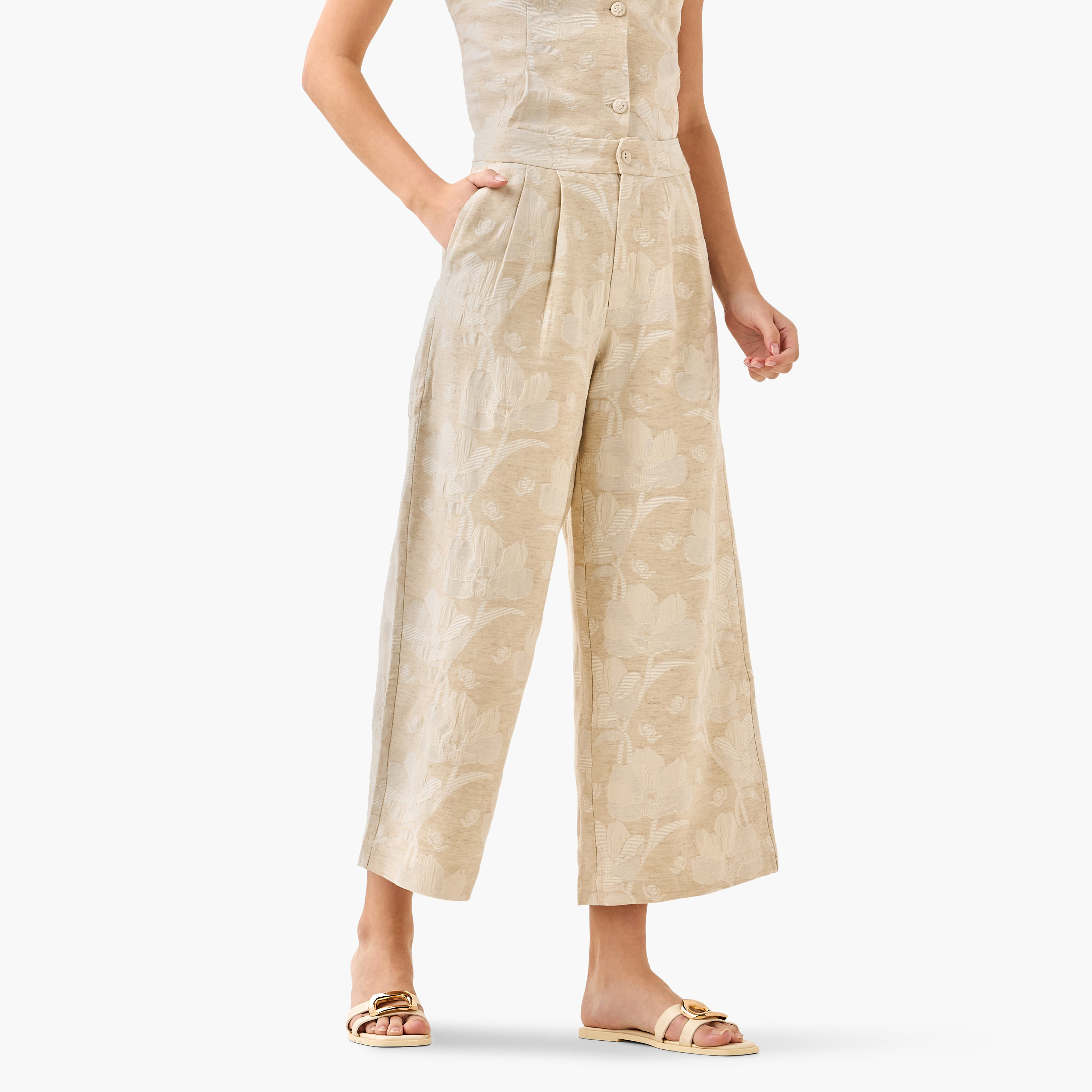 Floral Jacquard Wide Leg Pants-women-clothing-coordsets-image-2