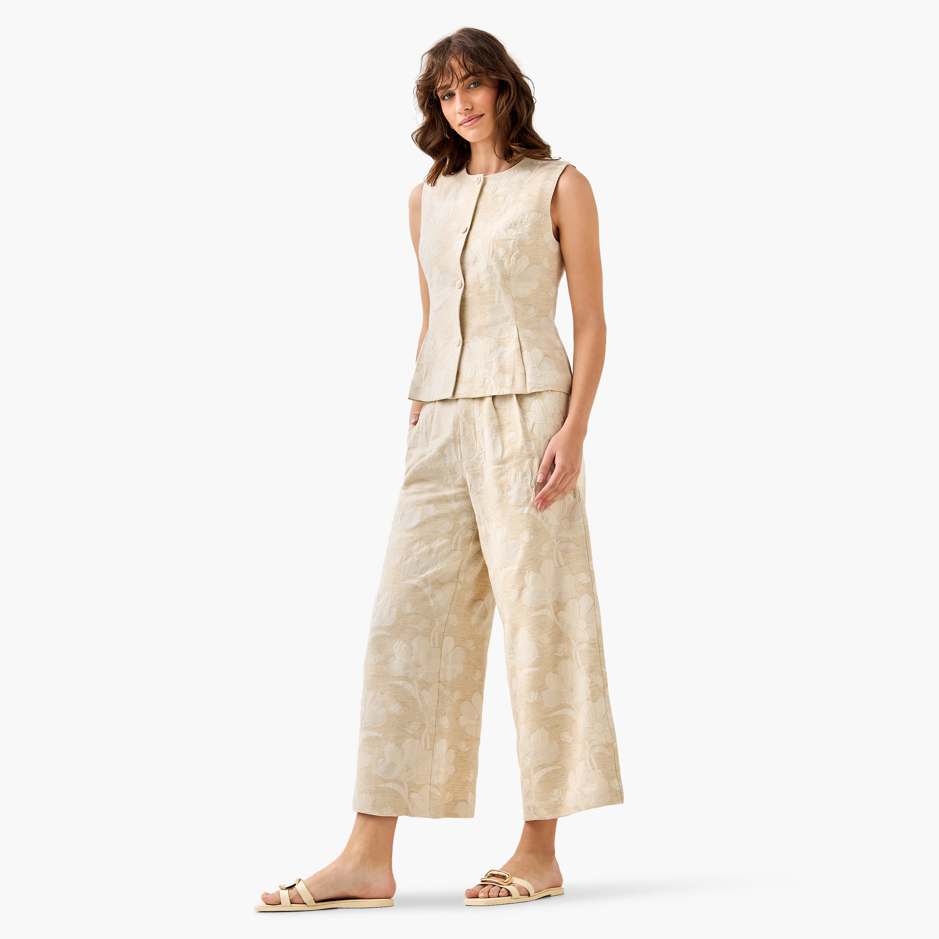 Floral Jacquard Wide Leg Pants-women-clothing-coordsets-image-3