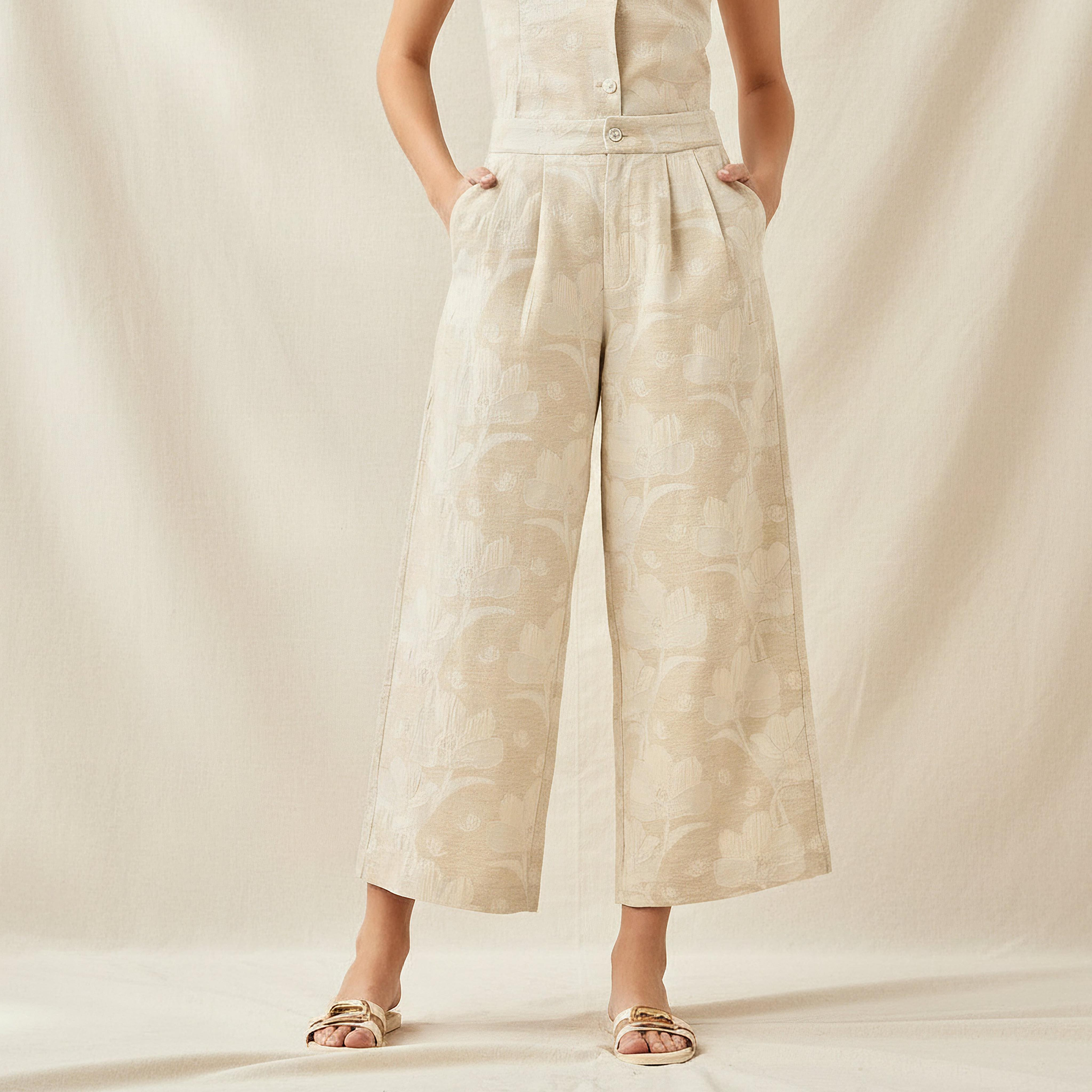 Floral Jacquard Wide Leg Pants-women-clothing-coordsets-image-1