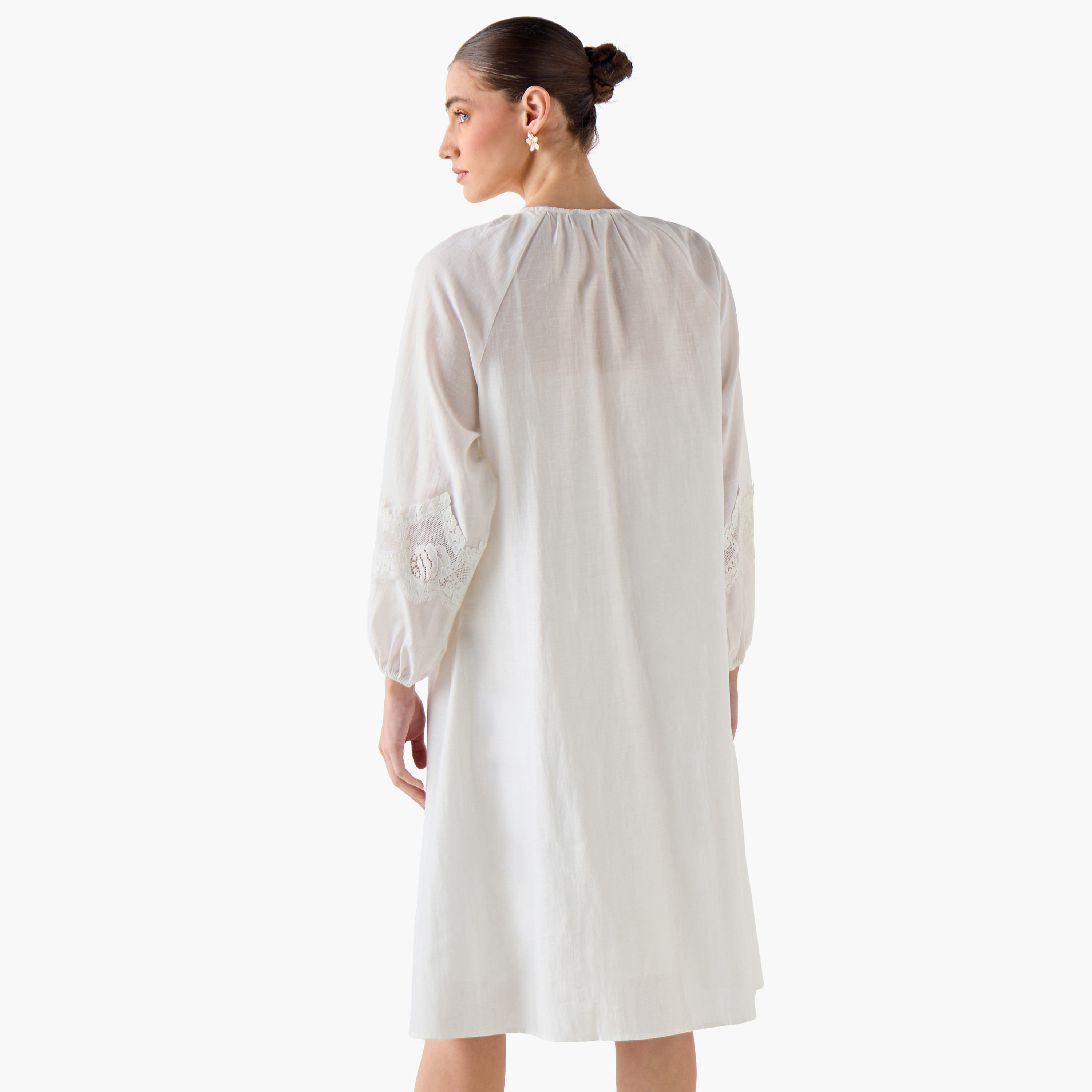 Lace Trim A-line Women Dress with Volume Sleeves-women-clothing-dresses-image-4