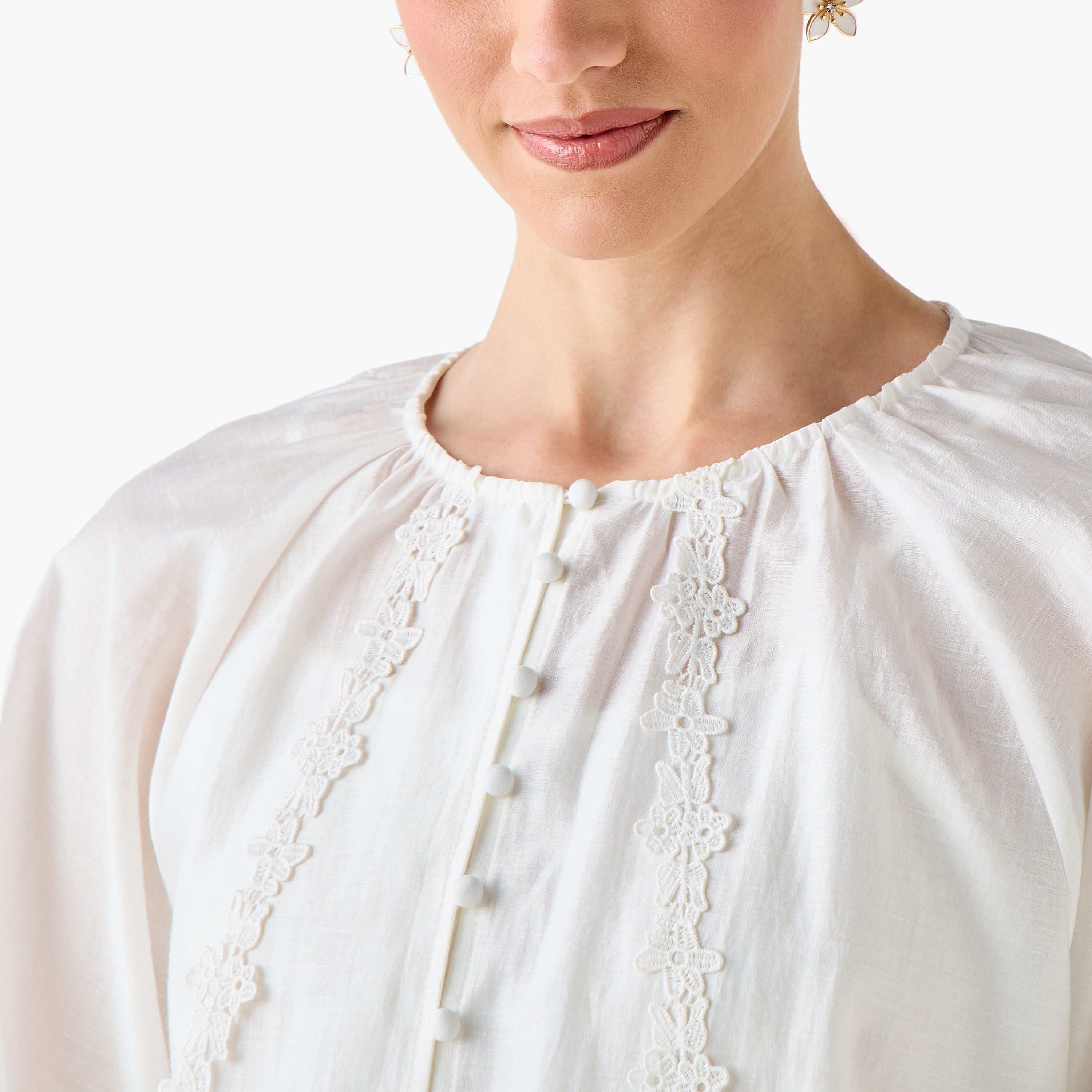 Lace Trim A-line Women Dress with Volume Sleeves-women-clothing-dresses-image-6