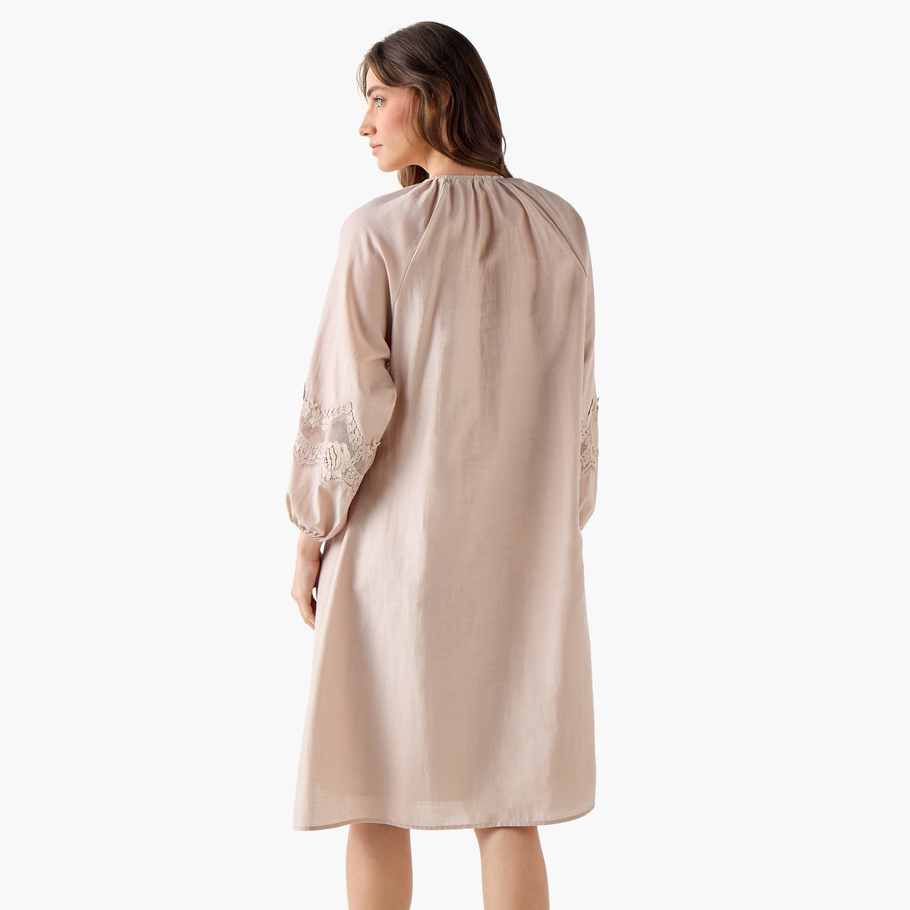 Lace Trim A-line Women Dress with Volume Sleeves-women-clothing-dresses-image-4