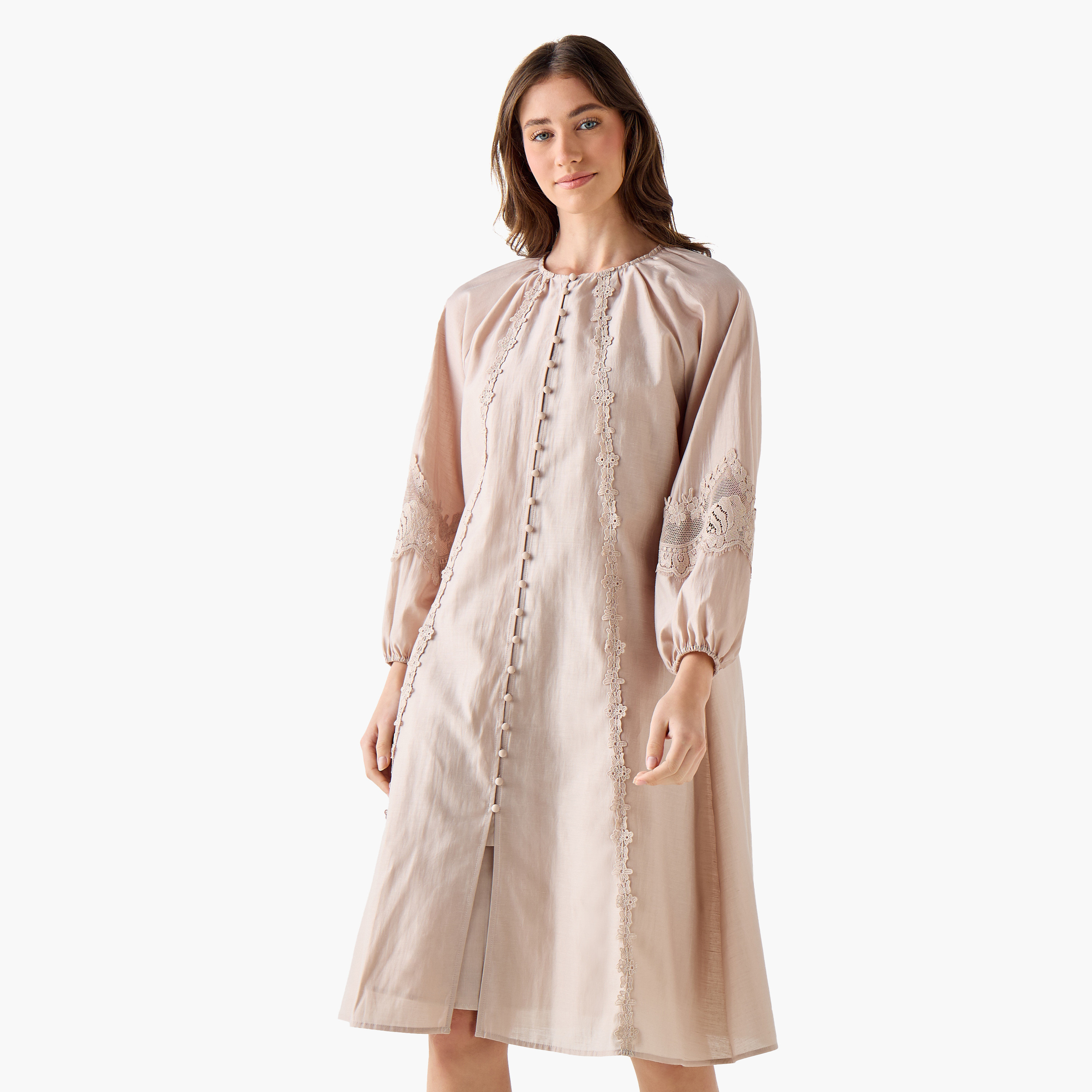 Lace Trim A-line Women Dress with Volume Sleeves-women-clothing-dresses-image-5