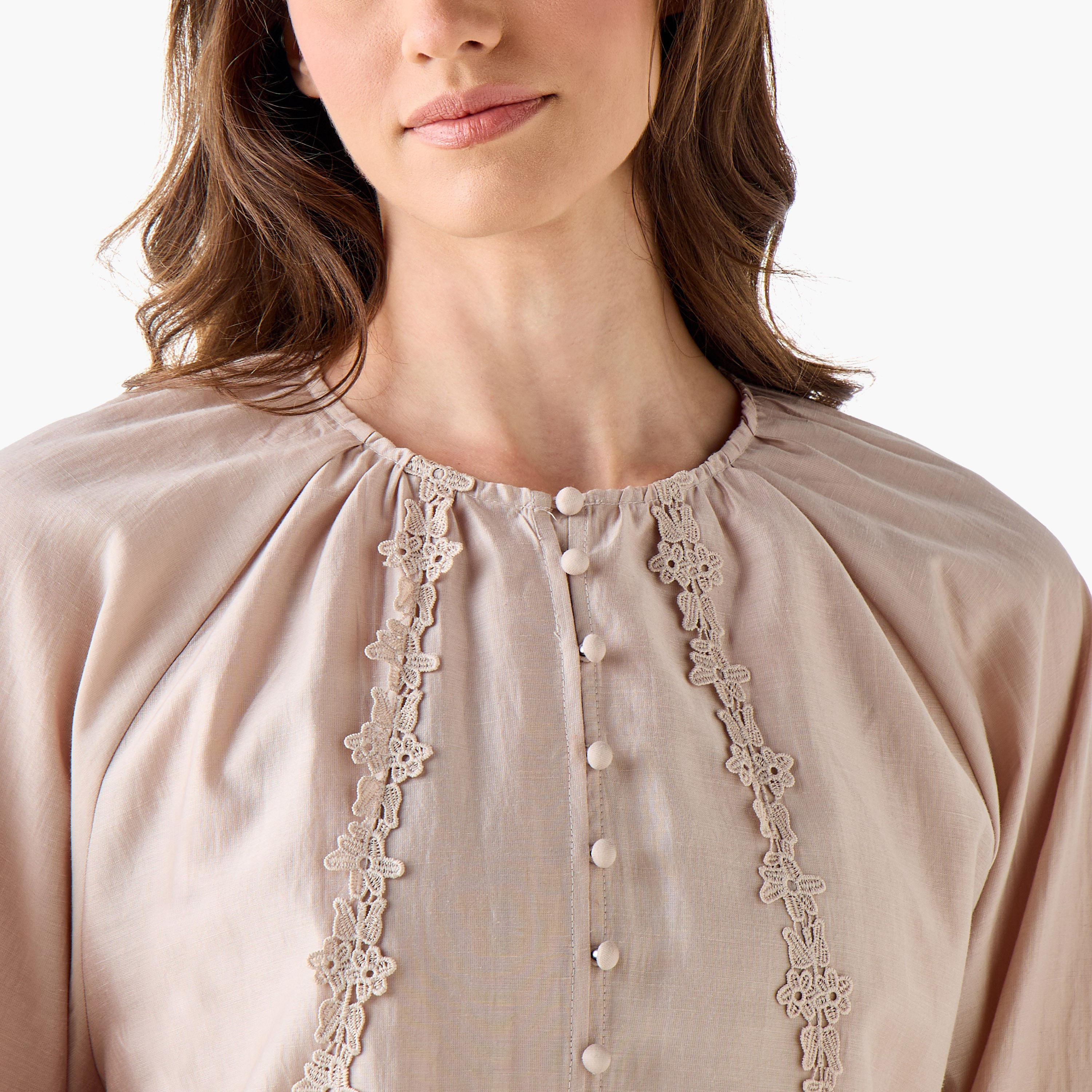 Lace Trim A-line Women Dress with Volume Sleeves-women-clothing-dresses-image-6