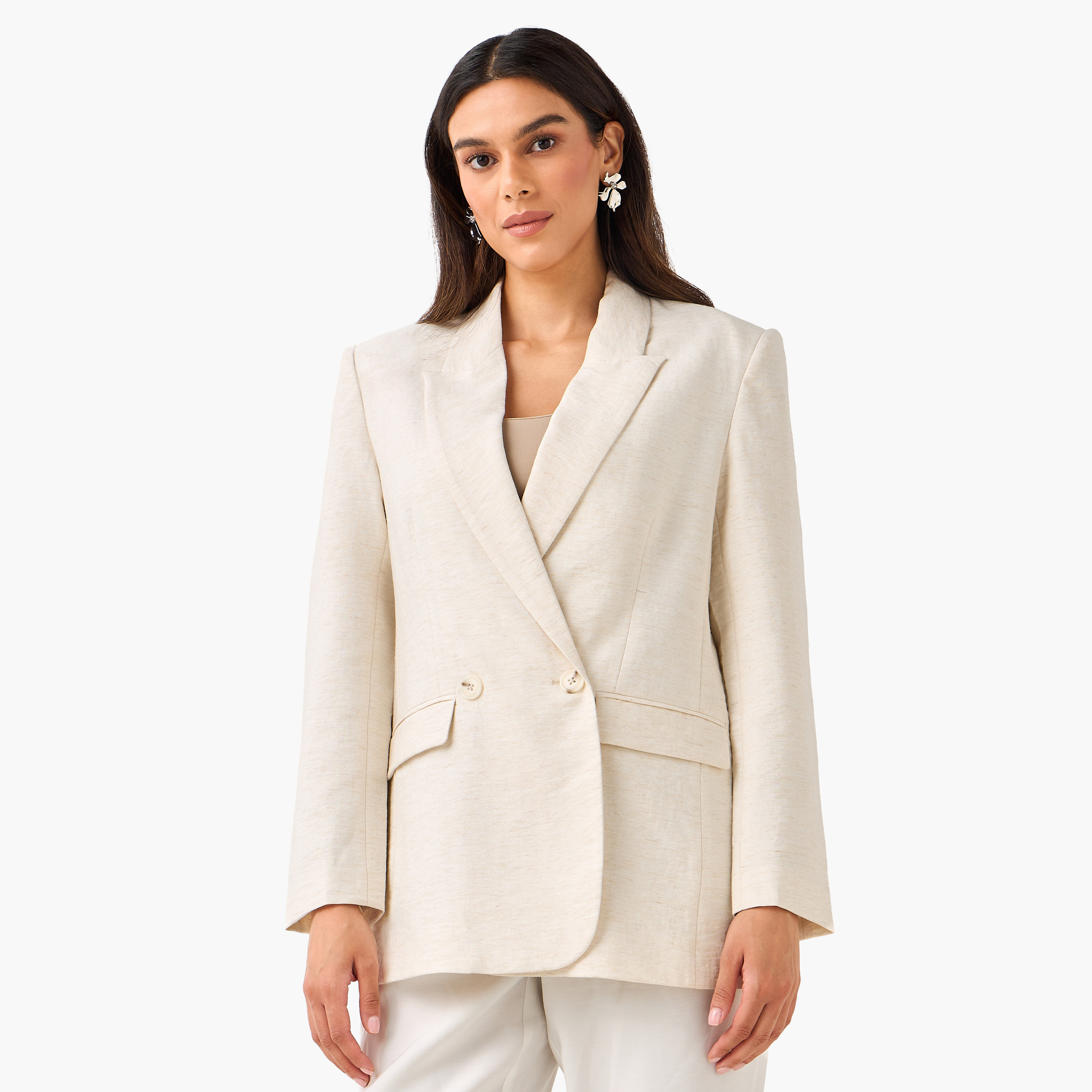 بليزر مزيج الكتان بقصة عادية وياقة مطوية-women-clothing-coatsandjackets-blazers-image-5