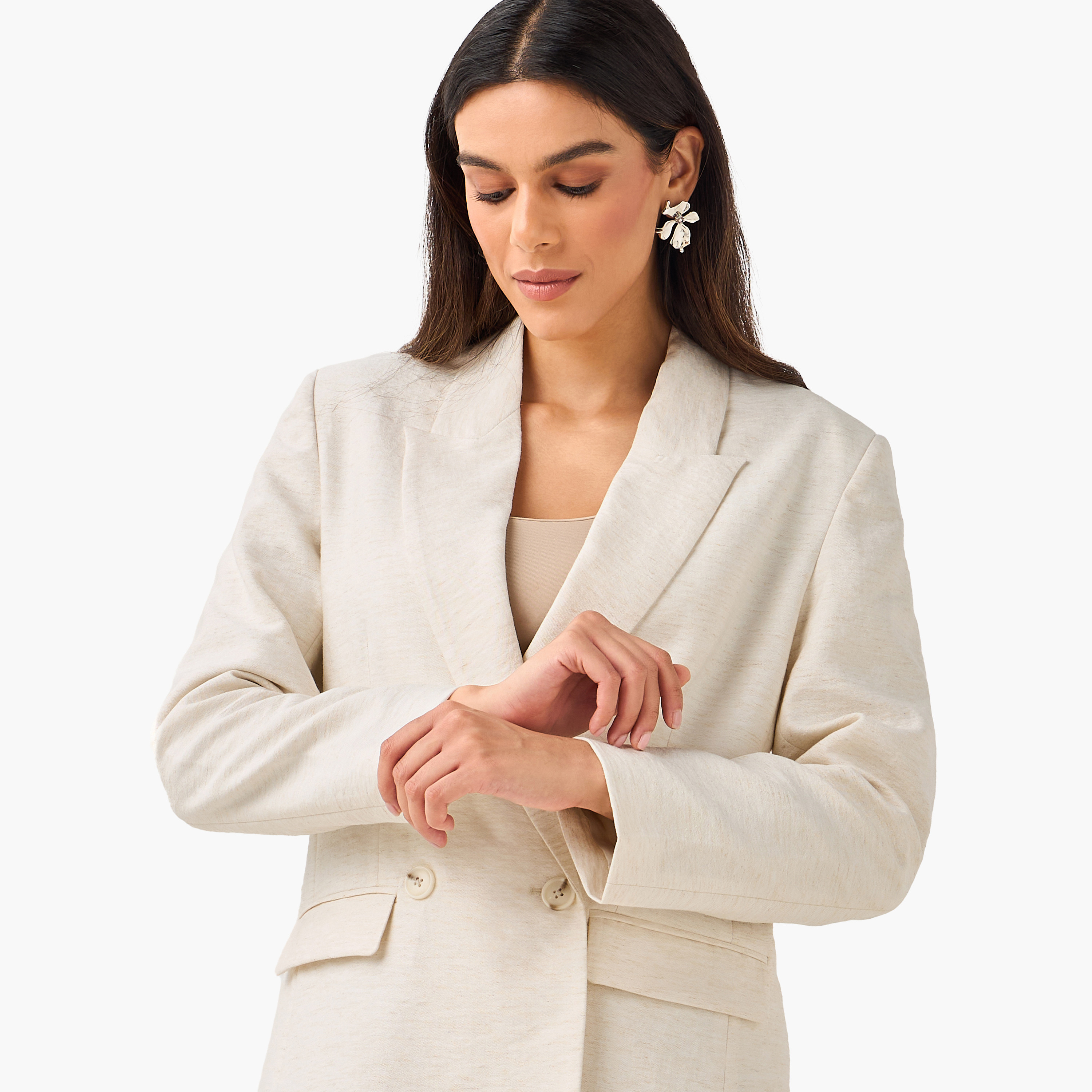 بليزر مزيج الكتان بقصة عادية وياقة مطوية-women-clothing-coatsandjackets-blazers-image-1