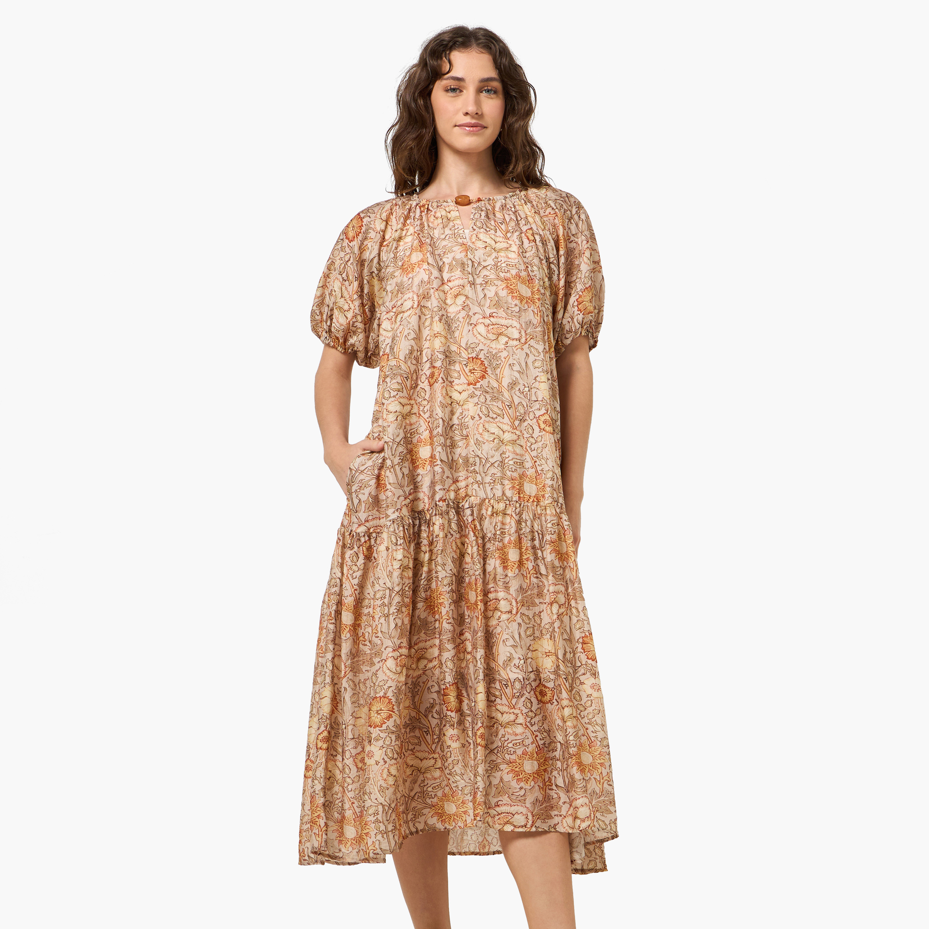 Tiered Women Dress with Floral Print-women-clothing-dresses-image-3