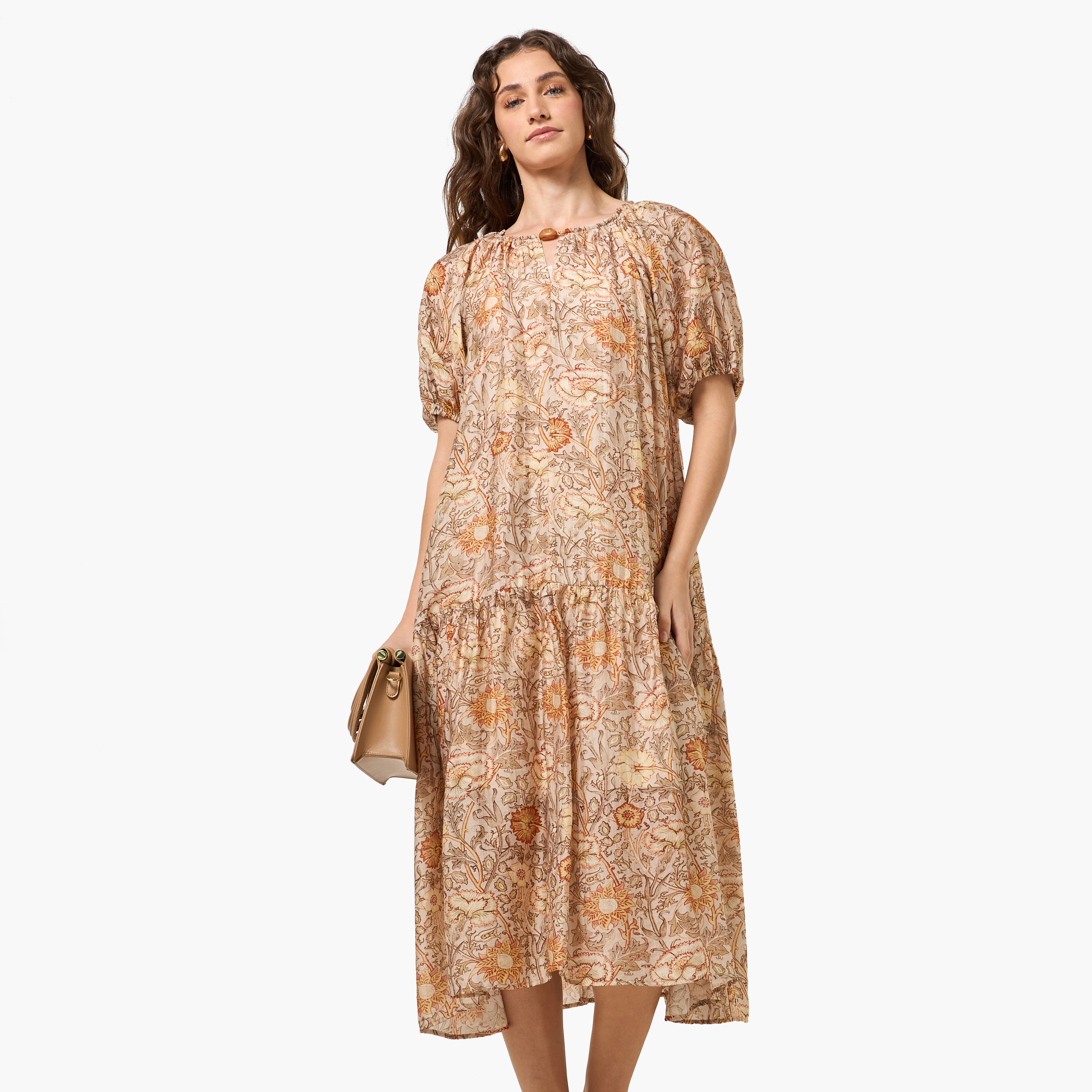 Tiered Women Dress with Floral Print-women-clothing-dresses-image-7