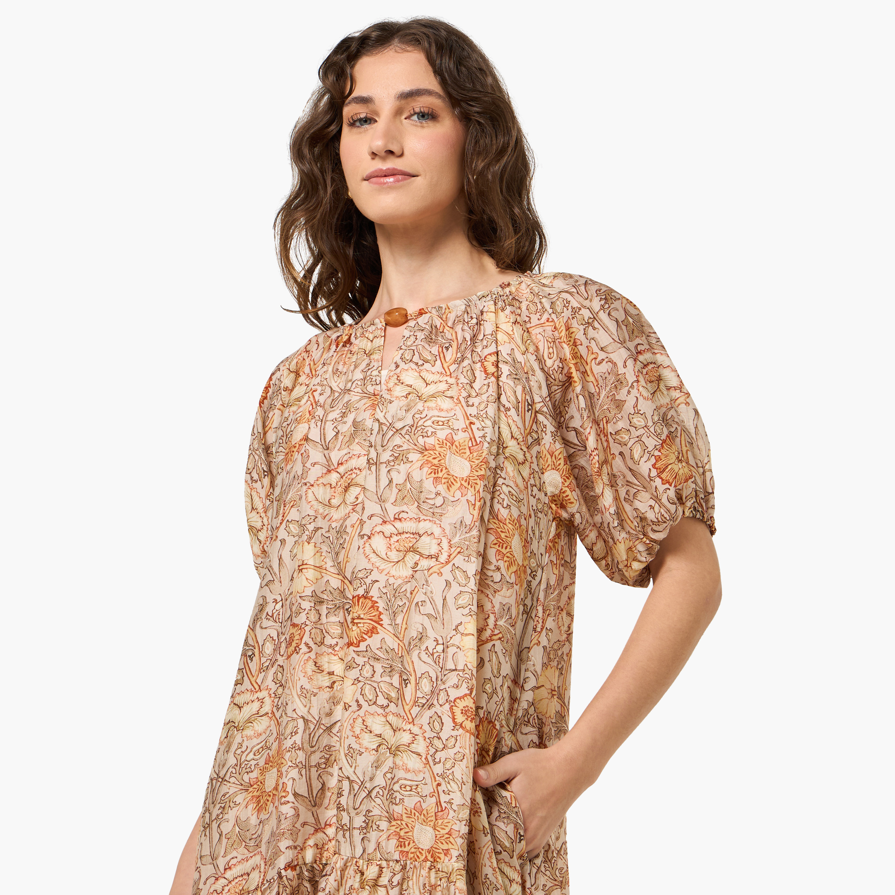 Tiered Women Dress with Floral Print-women-clothing-dresses-image-6