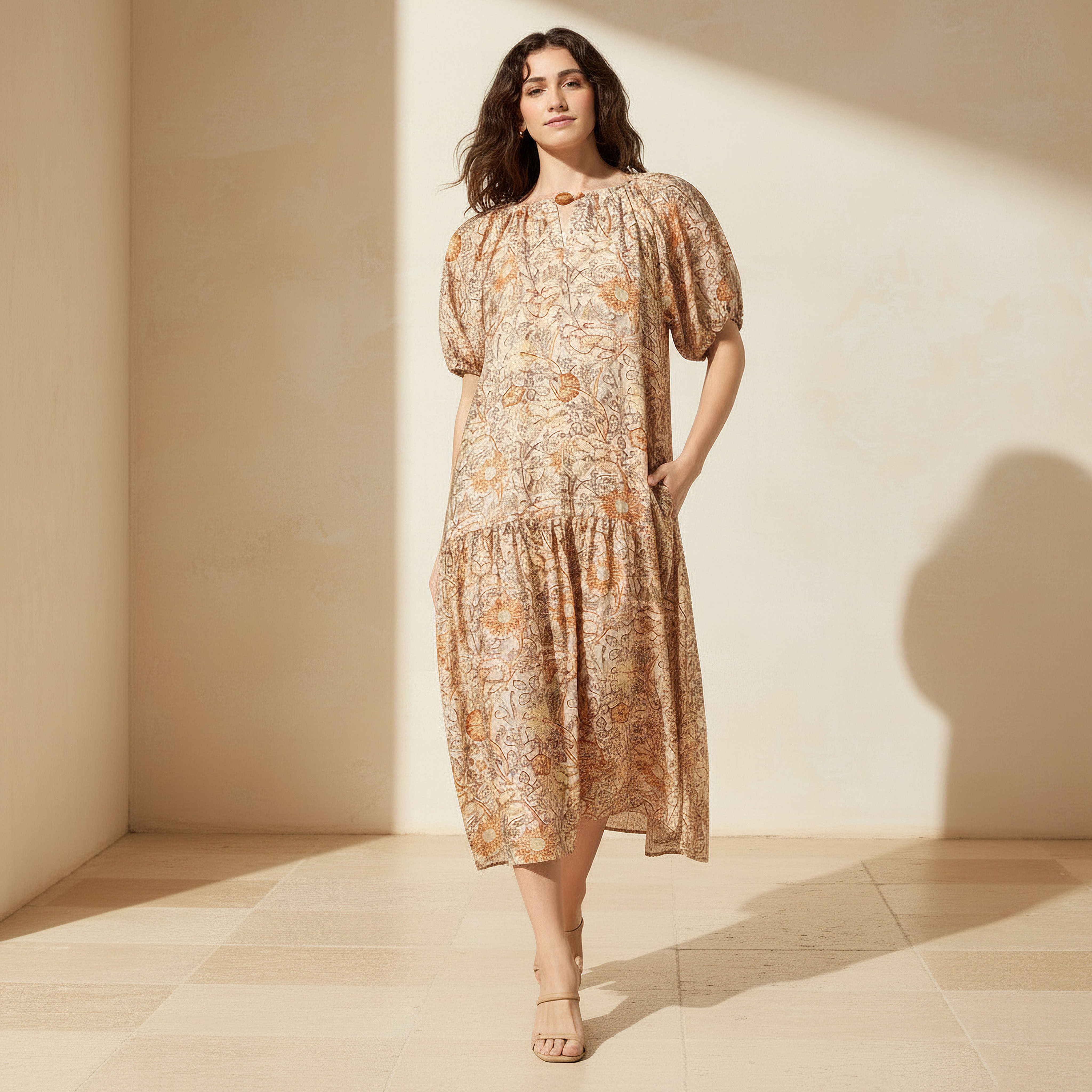 Tiered Women Dress with Floral Print-women-clothing-dresses-image-1