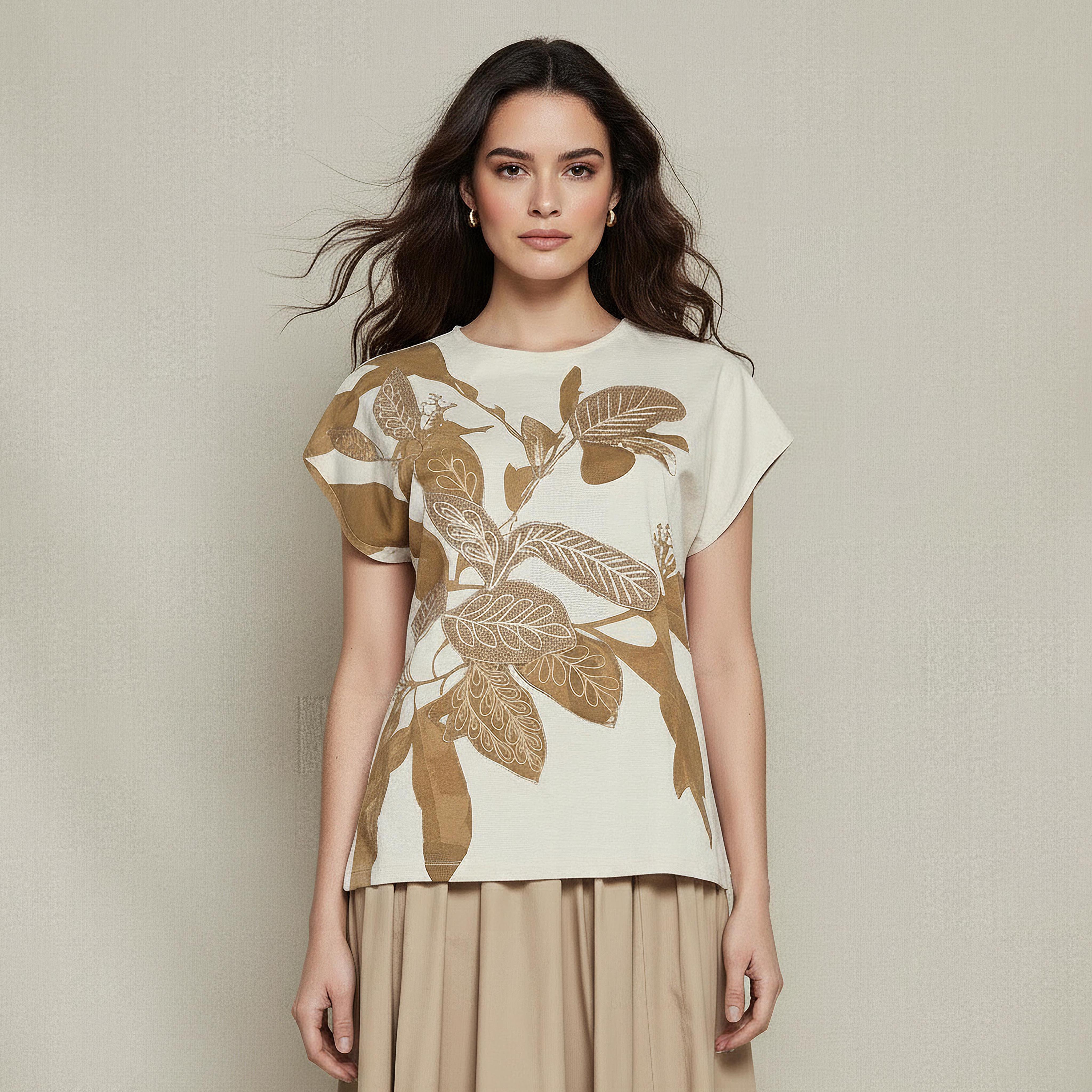 Relaxed Fit T-shirt with Leaf Applique Detail-women-clothing-coordsets-image-1
