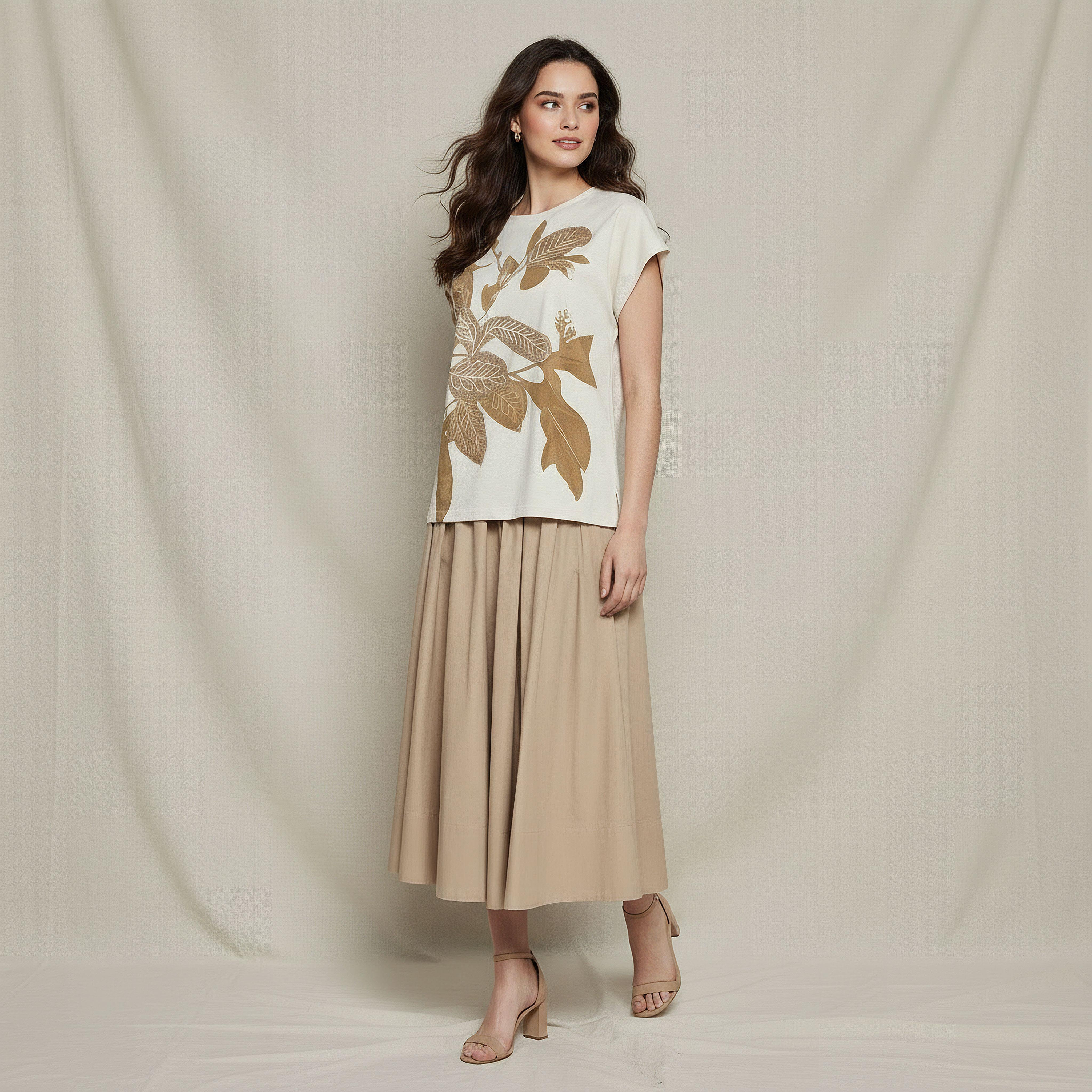 Relaxed Fit T-shirt with Leaf Applique Detail-women-clothing-coordsets-image-3