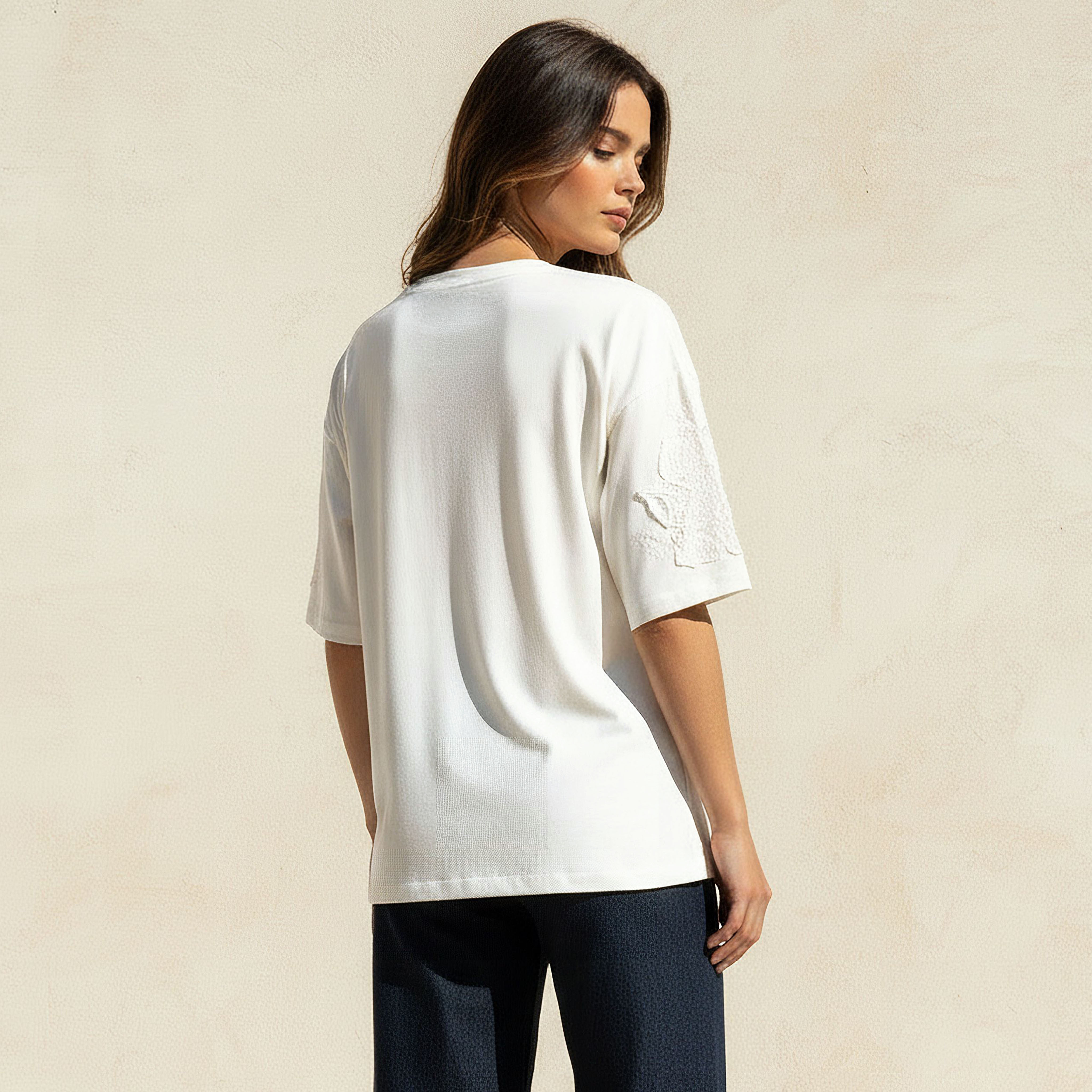 Lace T-Shirt with Floral Beaded Design-women-clothing-tshirts-image-4