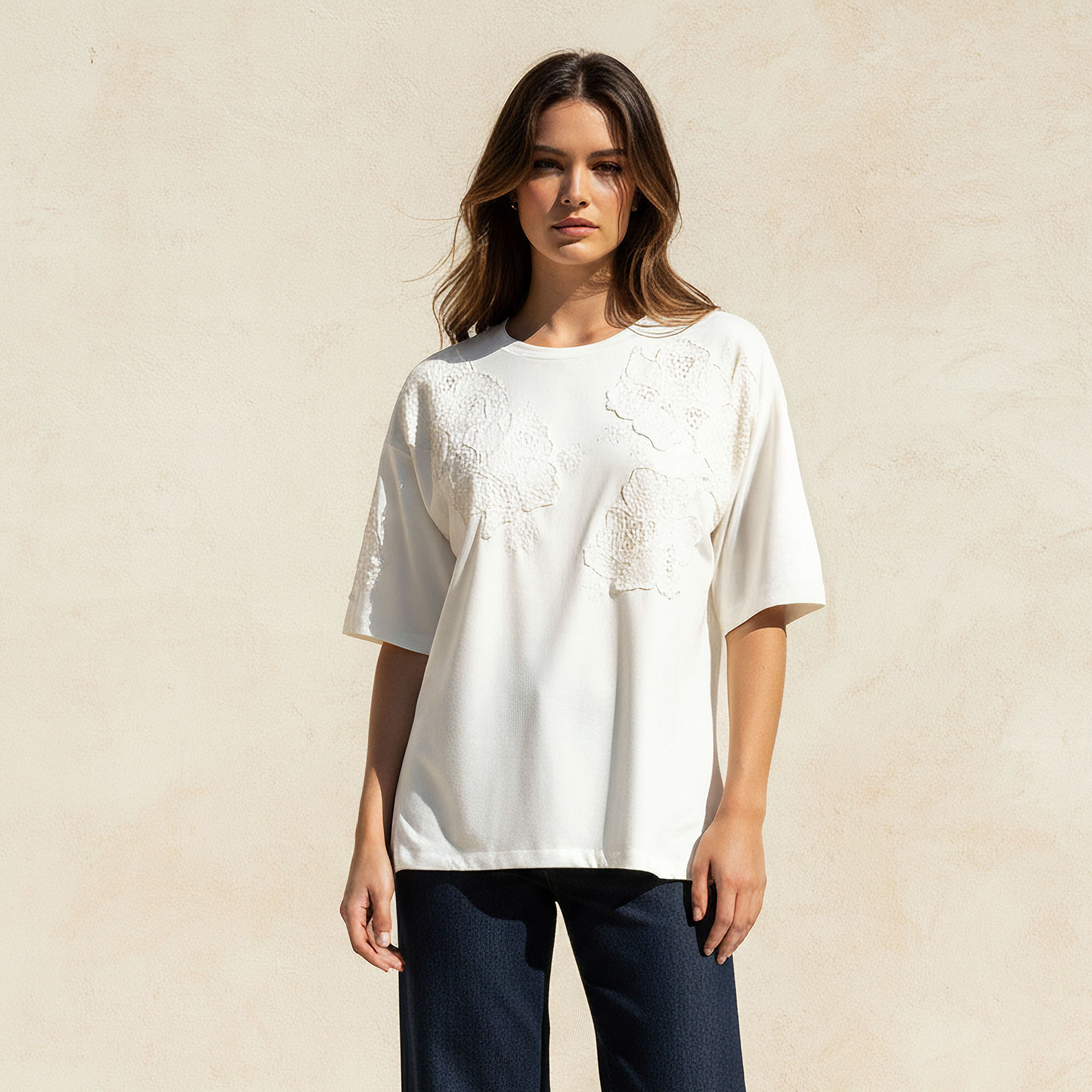 Lace T-Shirt with Floral Beaded Design-women-clothing-tshirts-image-5