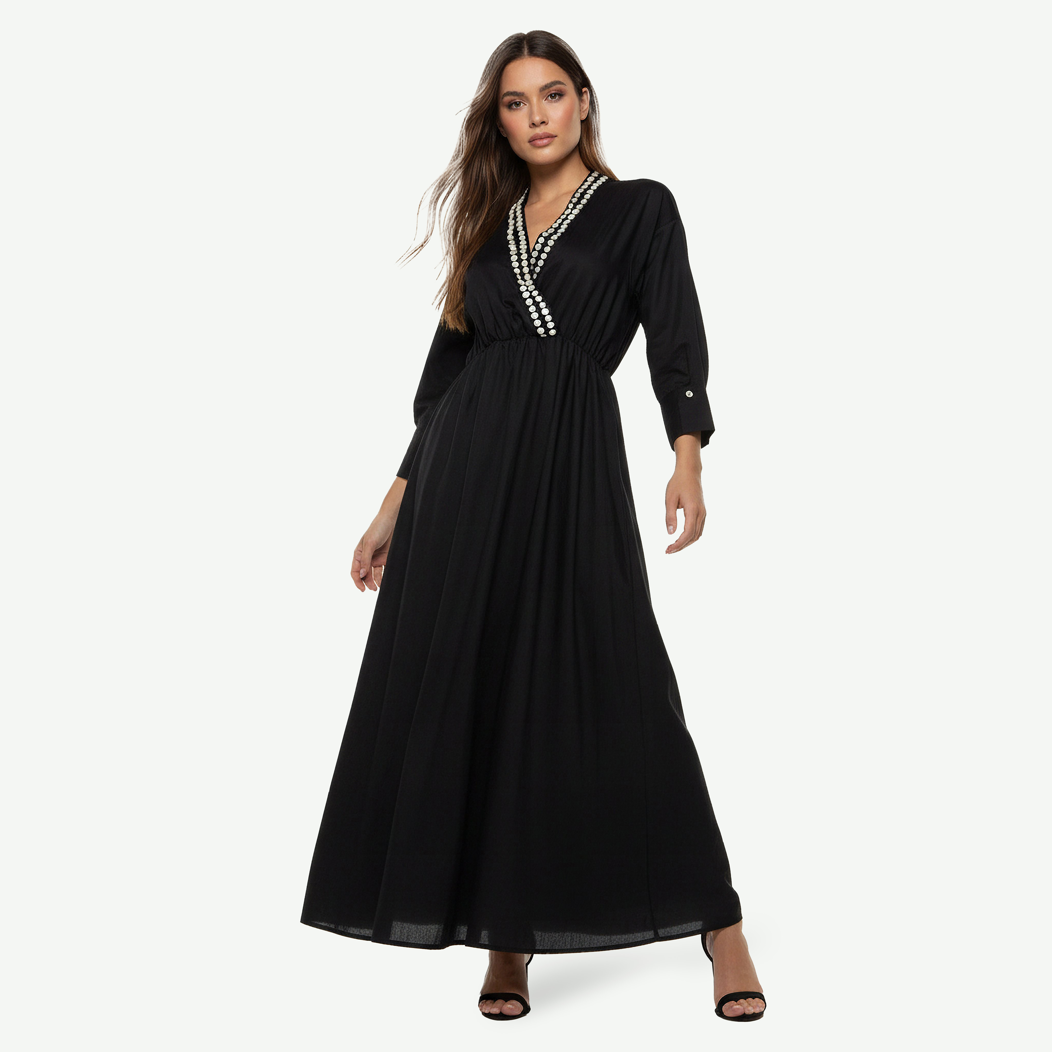 Embellished A-line Women Dress with V-neck-women-clothing-dresses-image-3