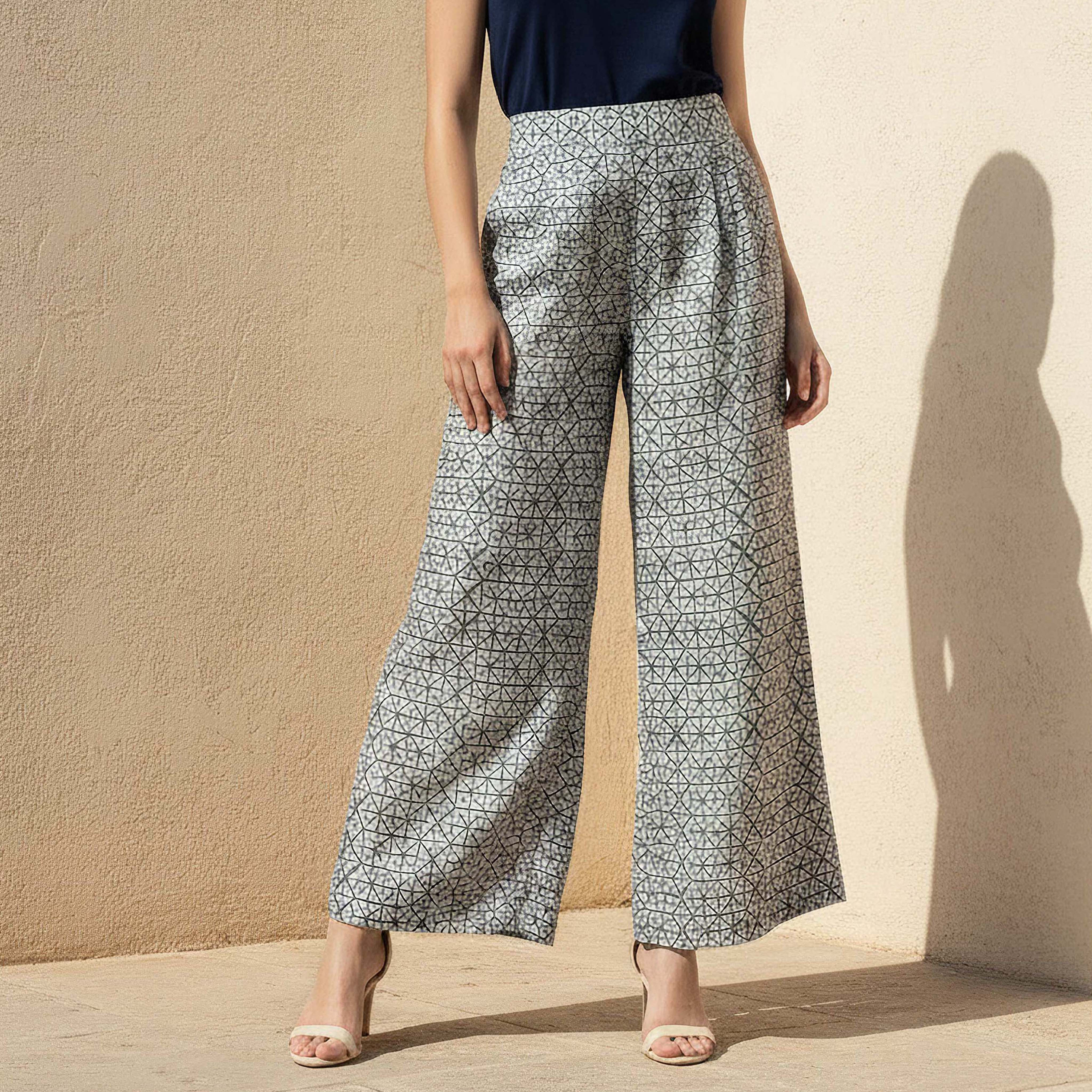 Semi-Elasticated Waist Printed Wide Leg Pants-women-clothing-coordsets-image-1