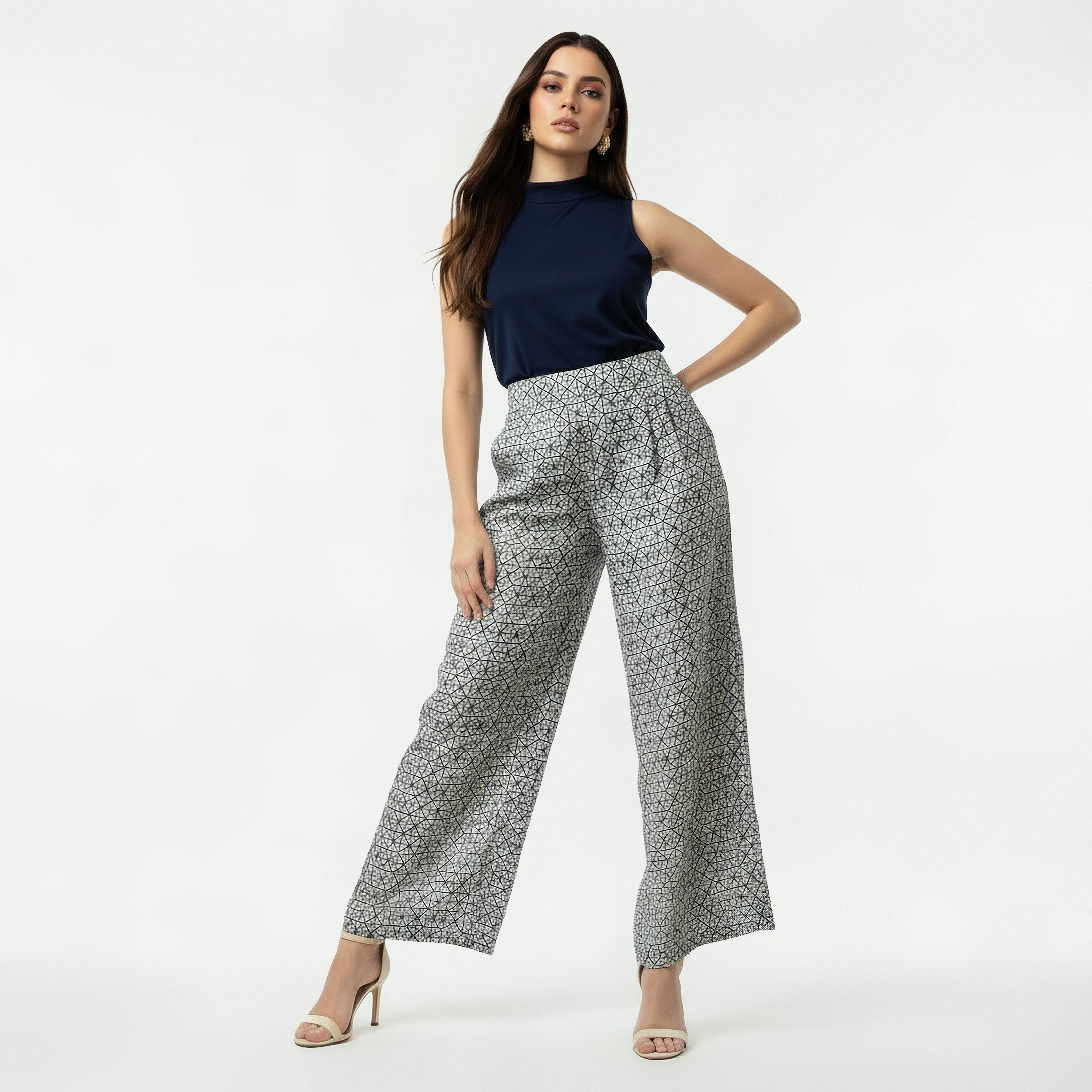 Semi-Elasticated Waist Printed Wide Leg Pants-women-clothing-coordsets-image-2