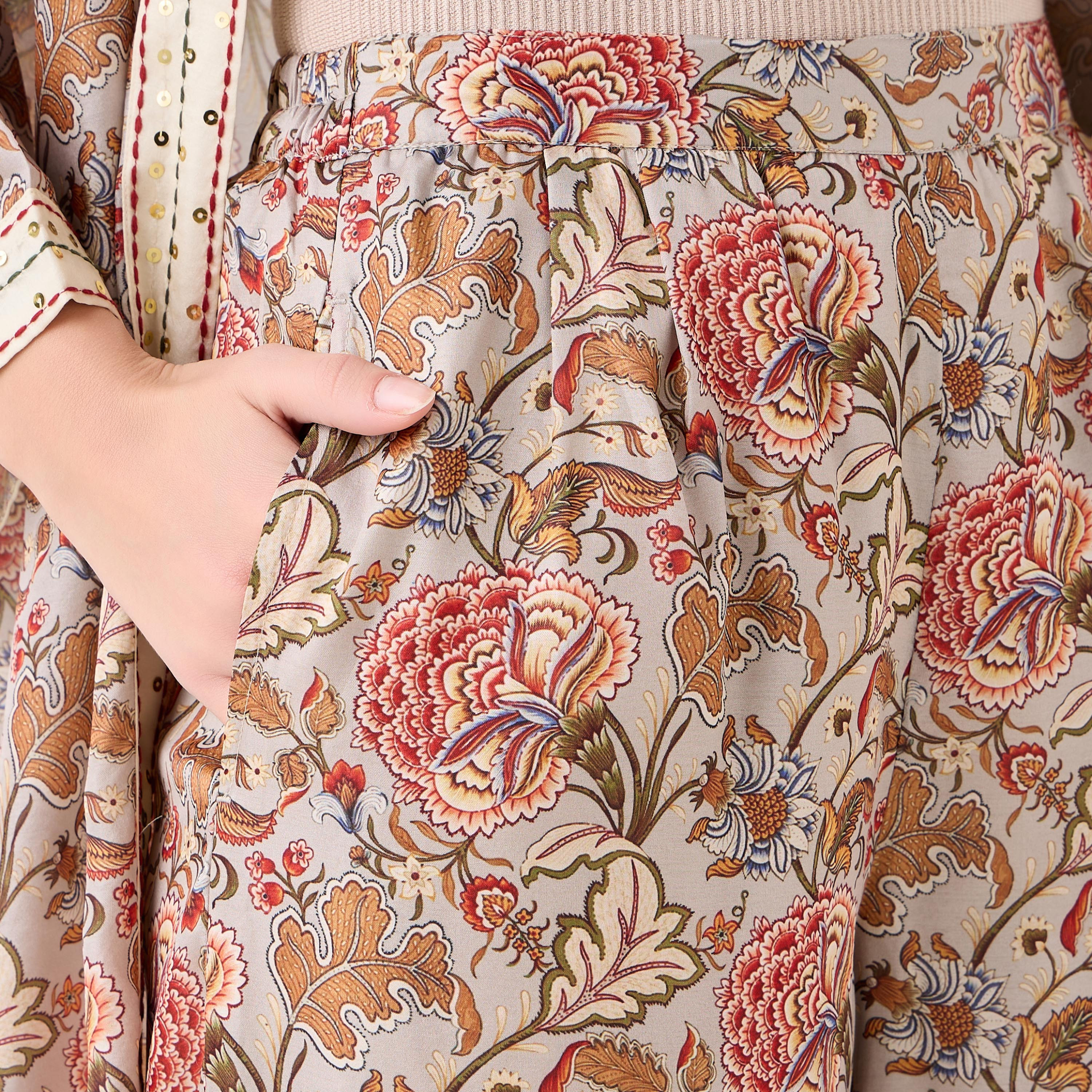 Semi-Elasticated Waist Printed Wide Leg Pants-women-clothing-coordsets-image-2