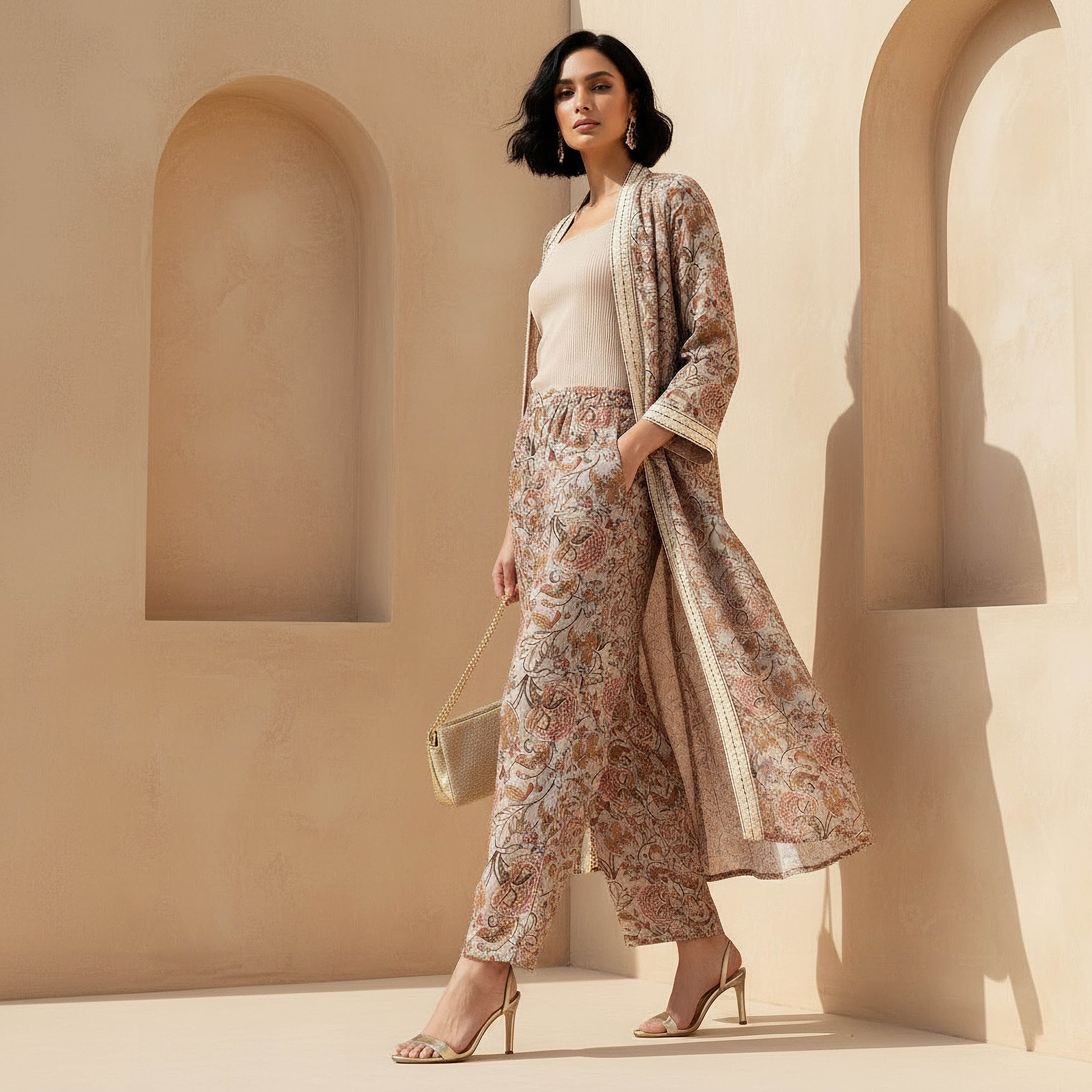 Semi-Elasticated Waist Printed Wide Leg Pants-women-clothing-coordsets-image-3