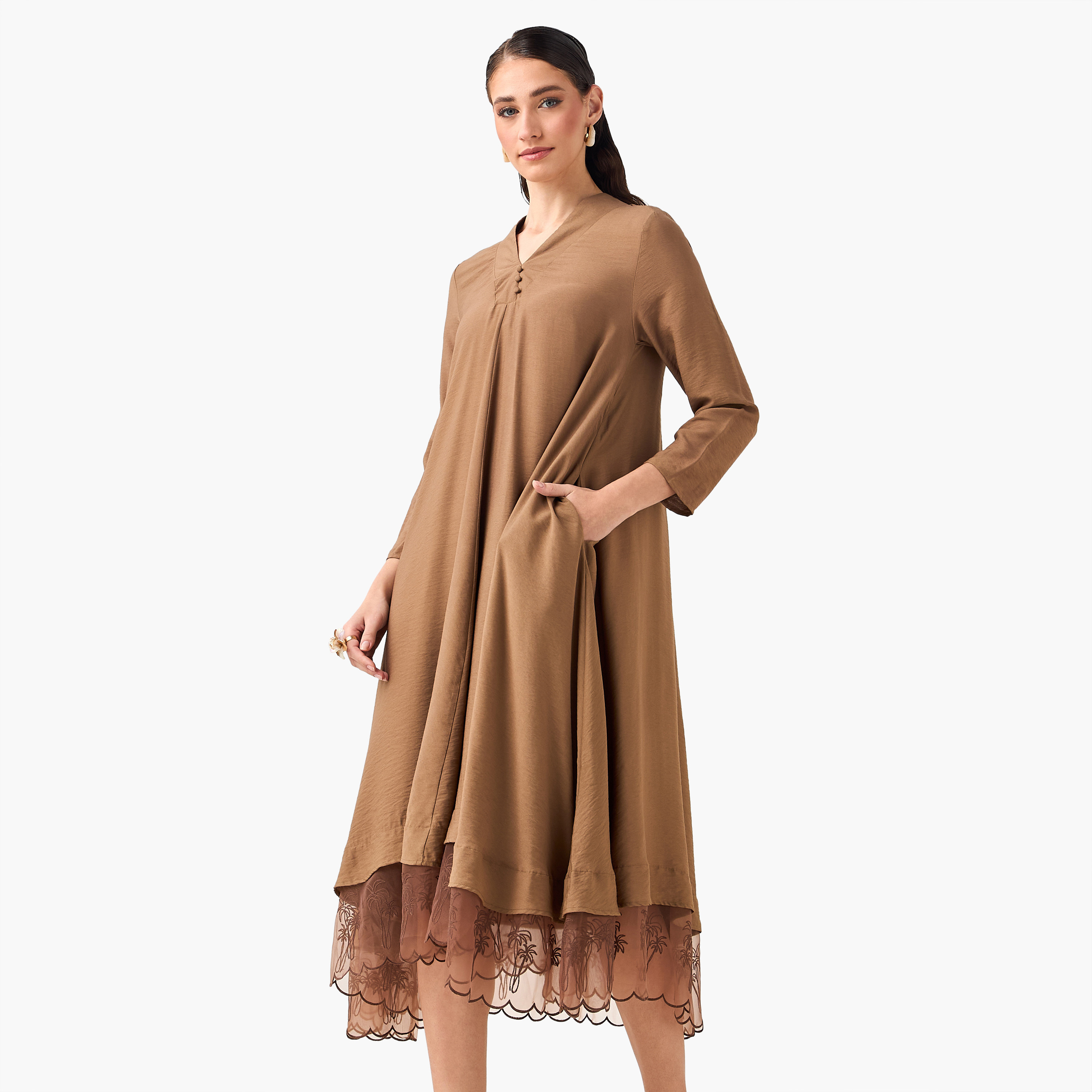 A-line Midi Dress with V-neck-women-clothing-dresses-image-3