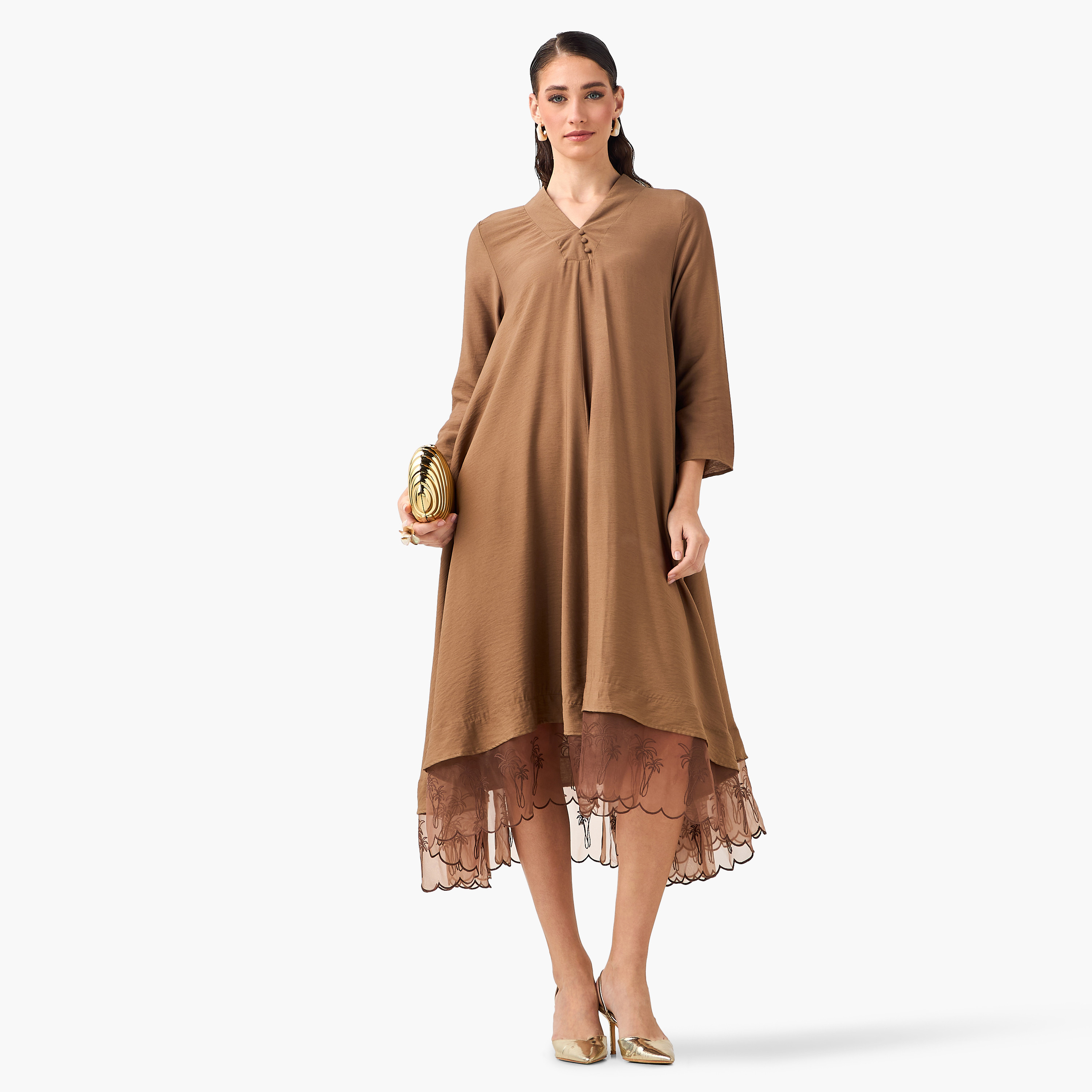 A-line Midi Dress with V-neck-women-clothing-dresses-image-5